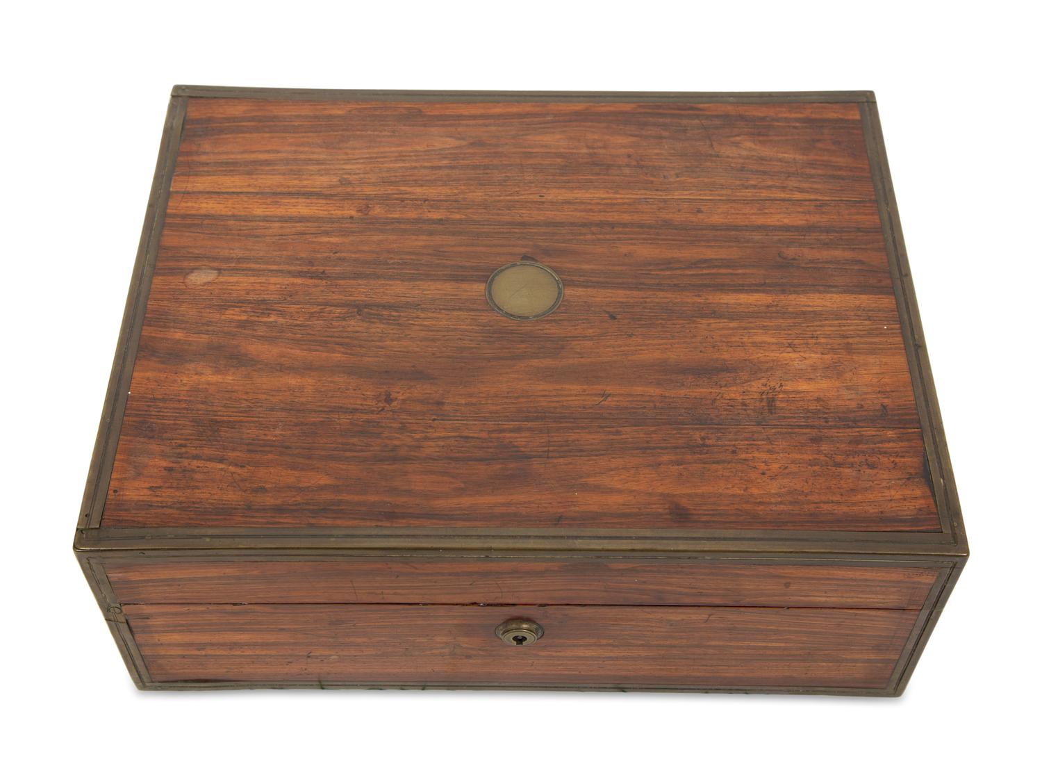 A Victorian Brass Bound Rosewood Jewelry Box