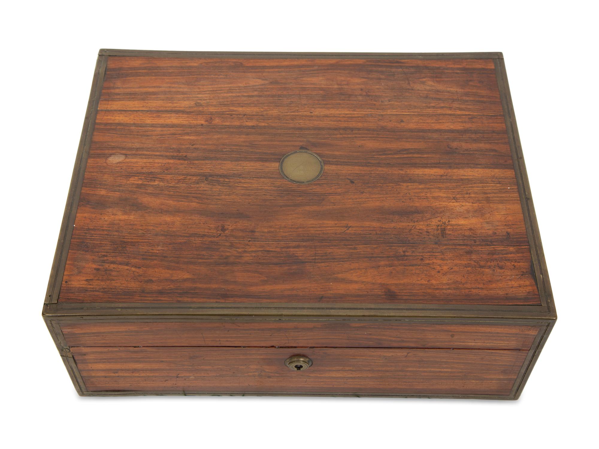A Victorian Brass Bound Rosewood Jewelry Box