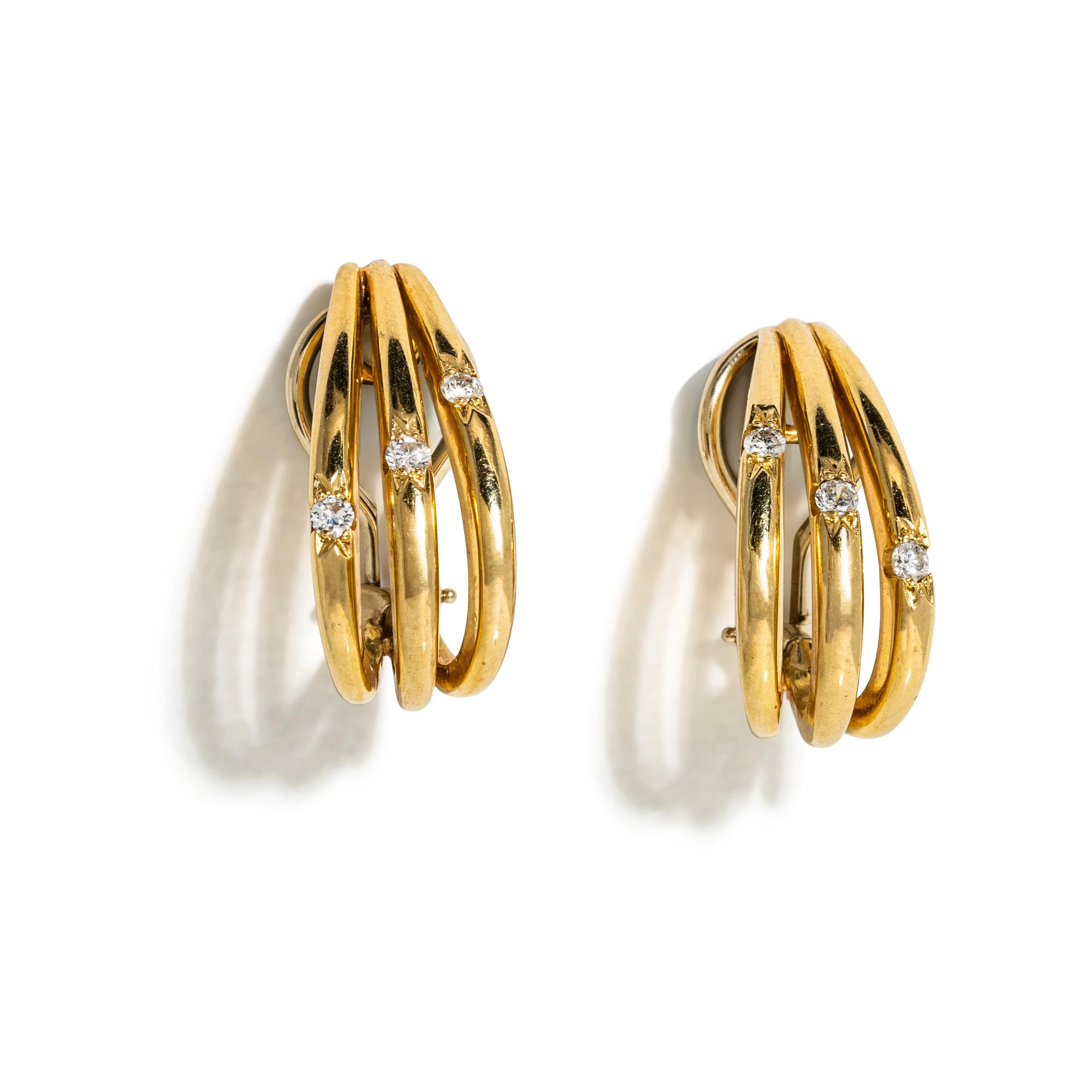 YELLOW GOLD AND DIAMOND HALF HOOP EARRINGS