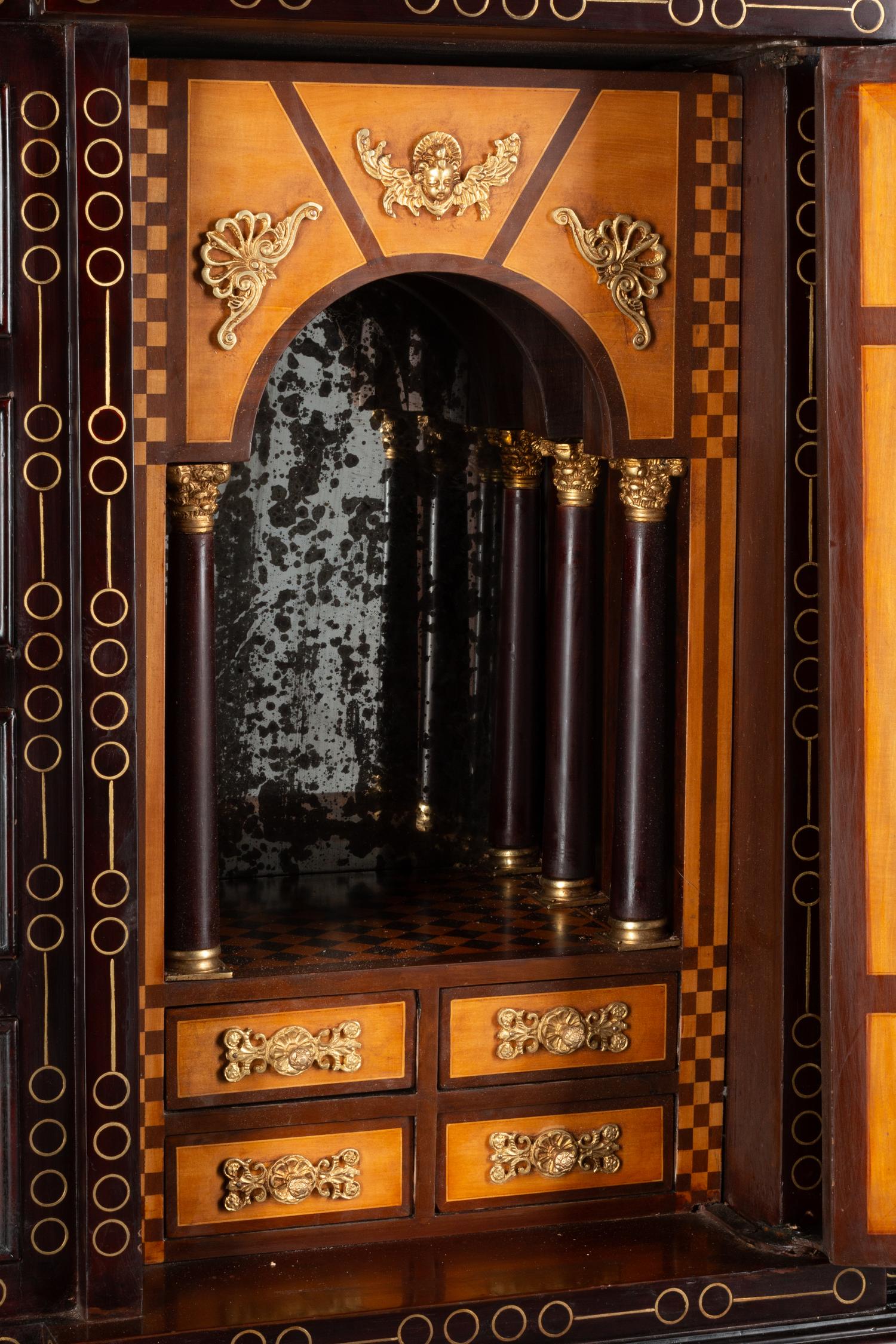 A Large Renaissance Style Semiprecious Stone Inlaid and Bronze Mounted Collector's Cabinet
