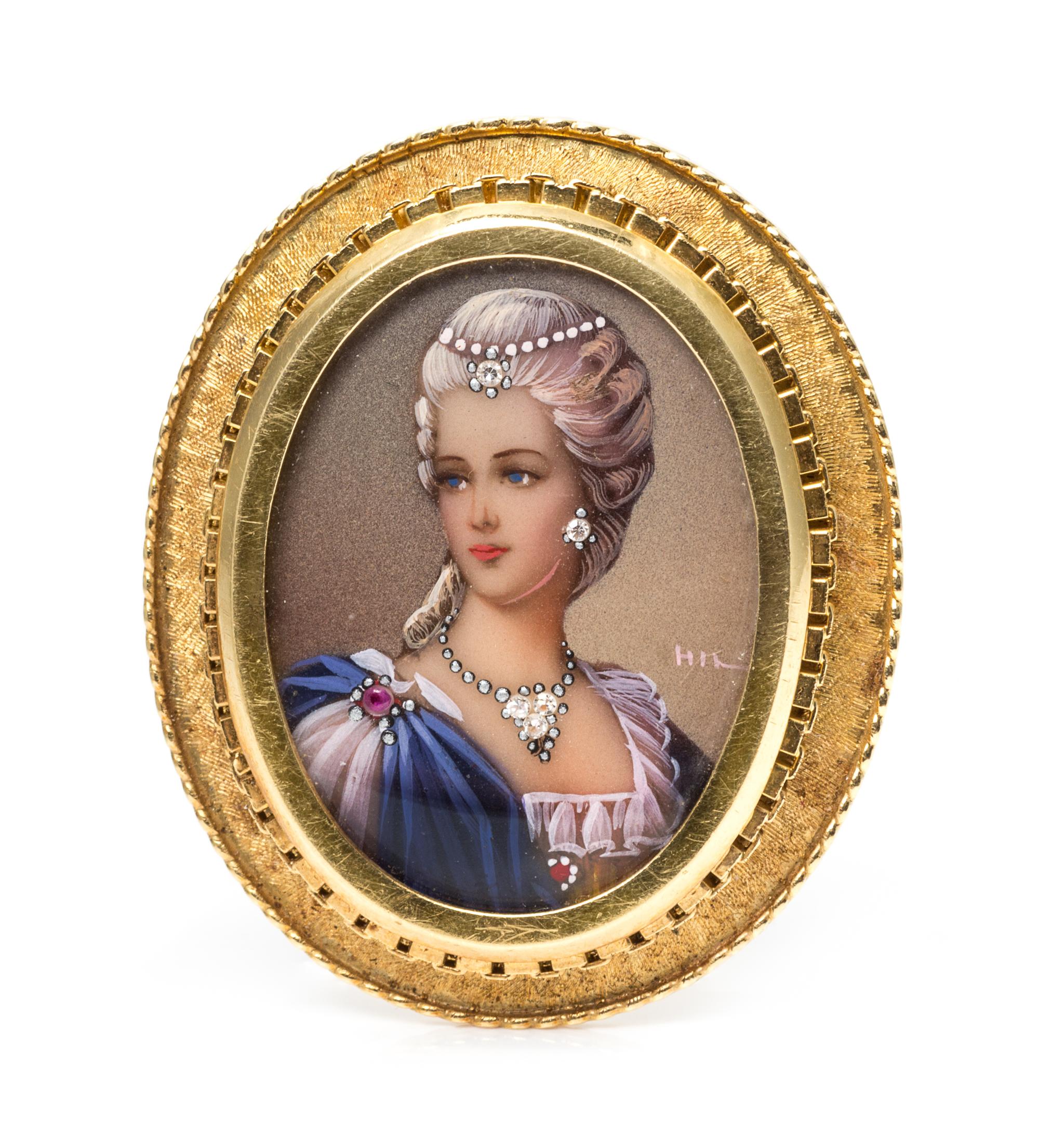 An 18 Karat Gold and Portrait Miniature Pendant/Brooch, 9.20 dwts.