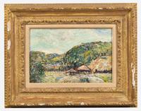 Ernest Lawson (American/Canadian, 1873-1939) - Landscape with Red Roofed Huts