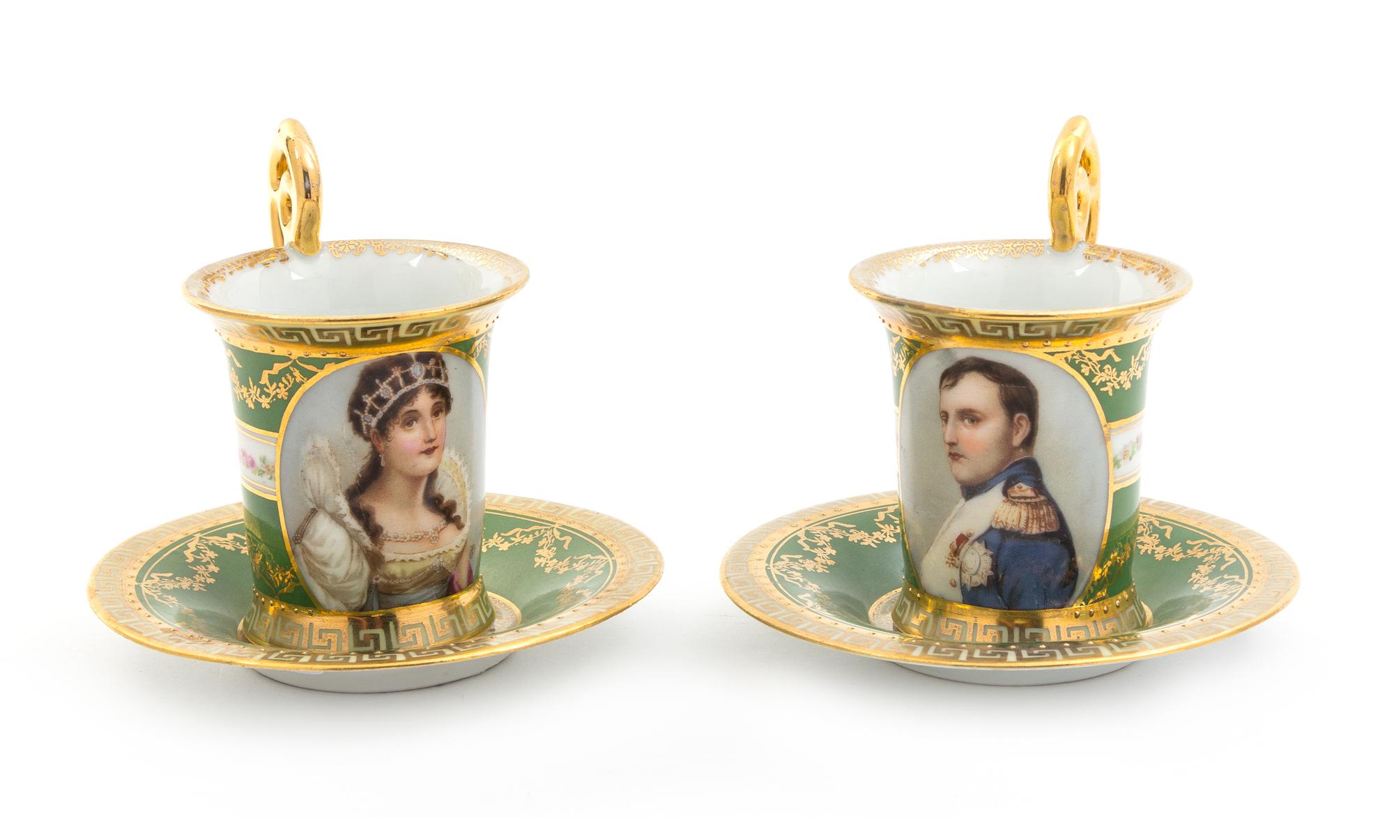 A Pair of Continental Porcelain Cups and Saucers Diameter of saucers 4 1/2 inches.
