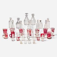 A group of thirty-eight molded and etched glass tablewares English and Continental, 18th - 20th century
