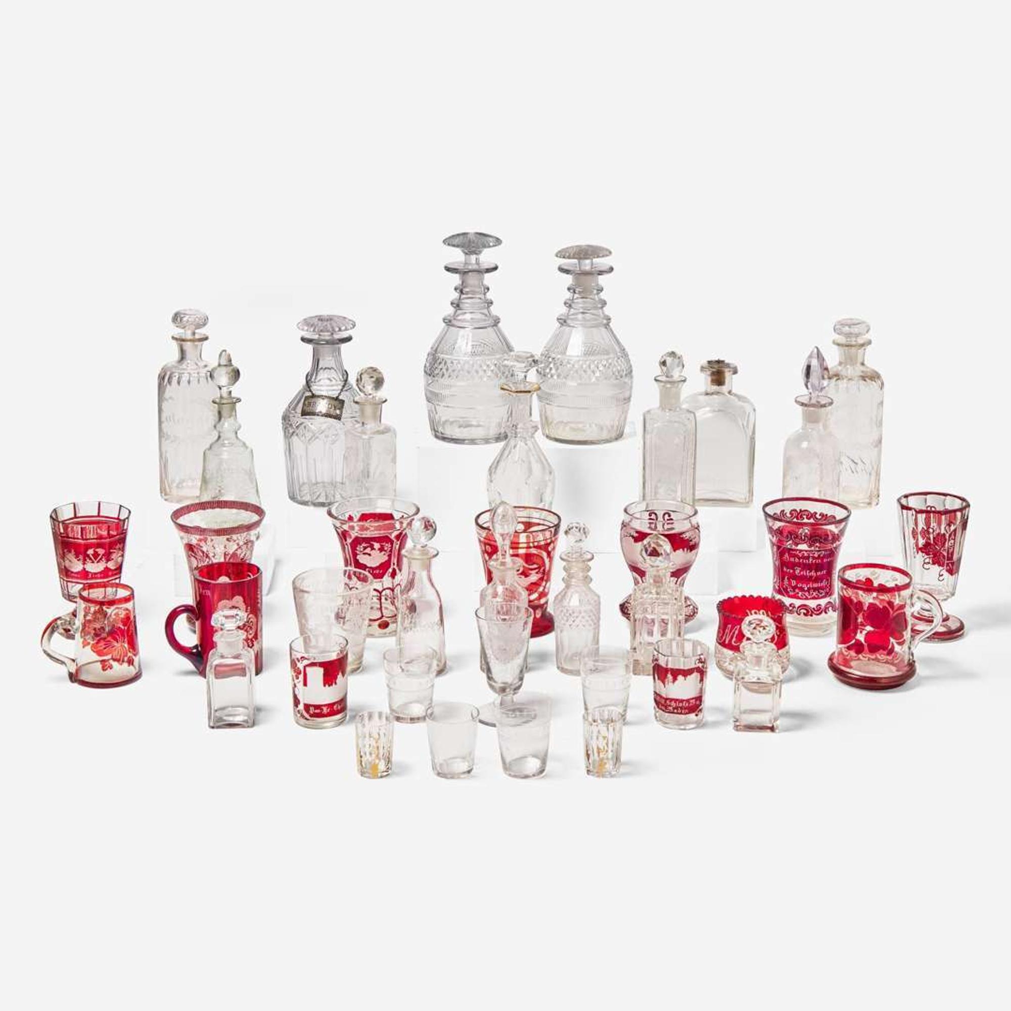 A group of thirty-eight molded and etched glass tablewares English and Continental, 18th - 20th century