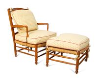 A Ladderback Armchair with Rush Seat and Ottoman — 20TH CENTURY