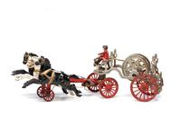 A Painted Cast-Iron Three-Horse Toy Fire Engine