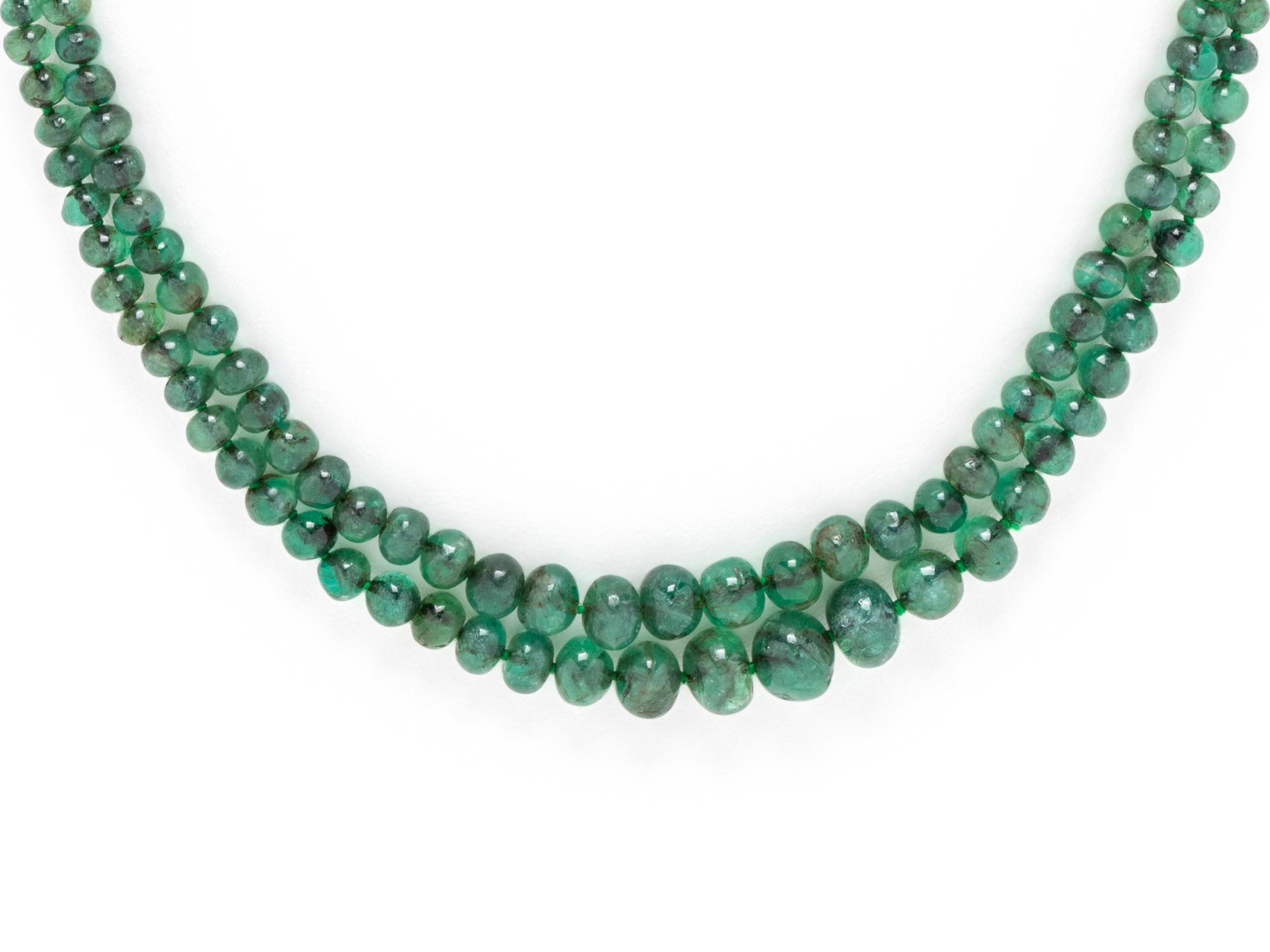 ART DECO, EMERALD AND DIAMOND BEAD NECKACE