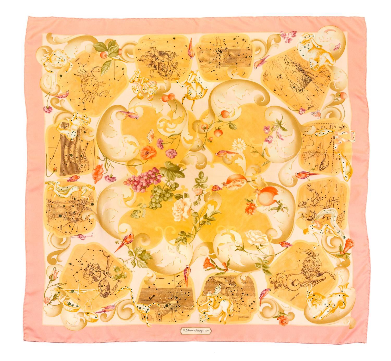 A Pair of Ferragamo Silk Scarves, 34" x 34".