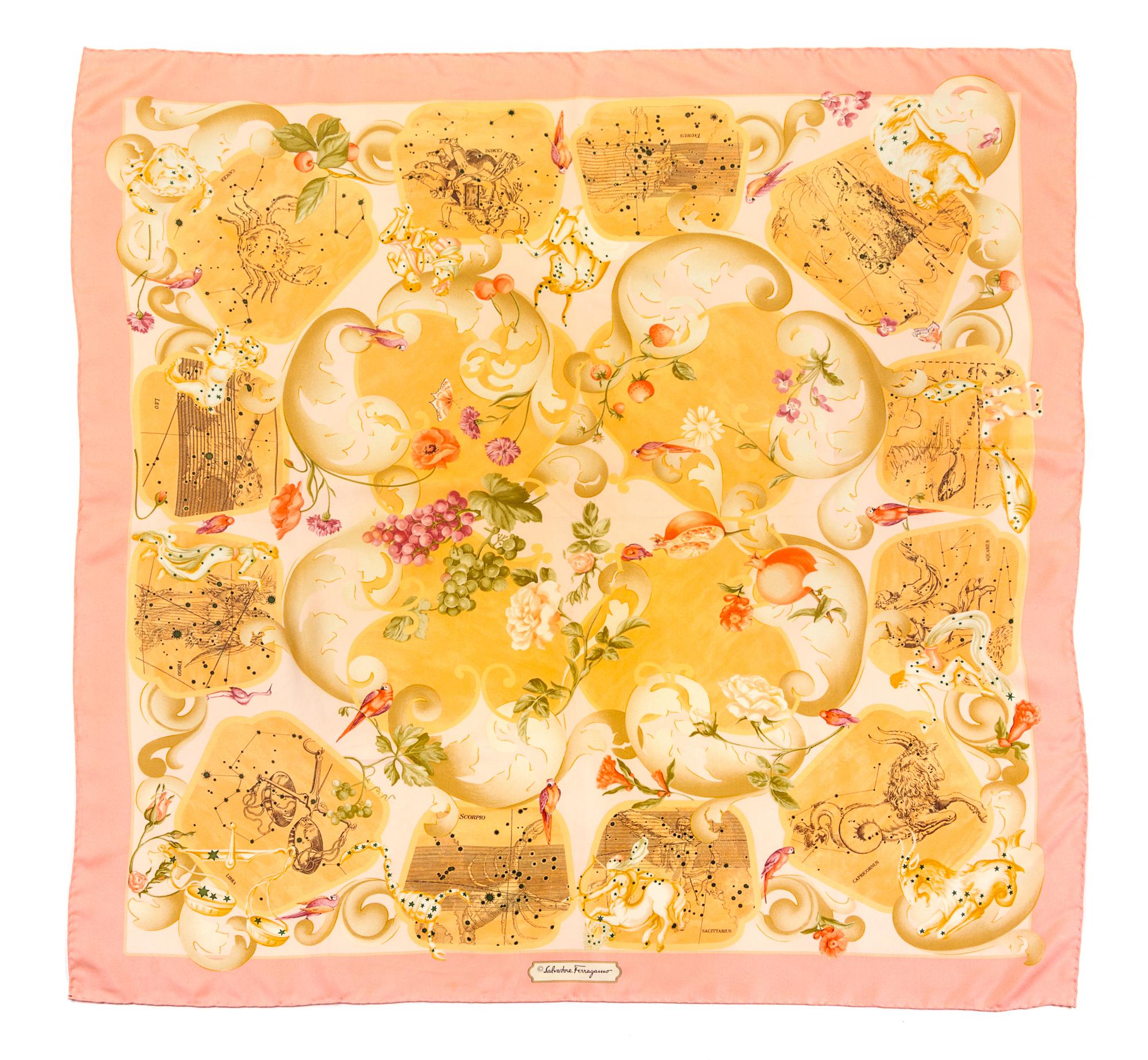 A Pair of Ferragamo Silk Scarves, 34" x 34".