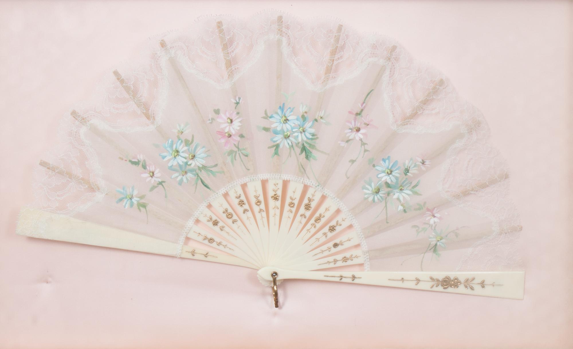Five French Painted Paper Fans Width of first 15 1/2 inches. — 20TH CENTURY