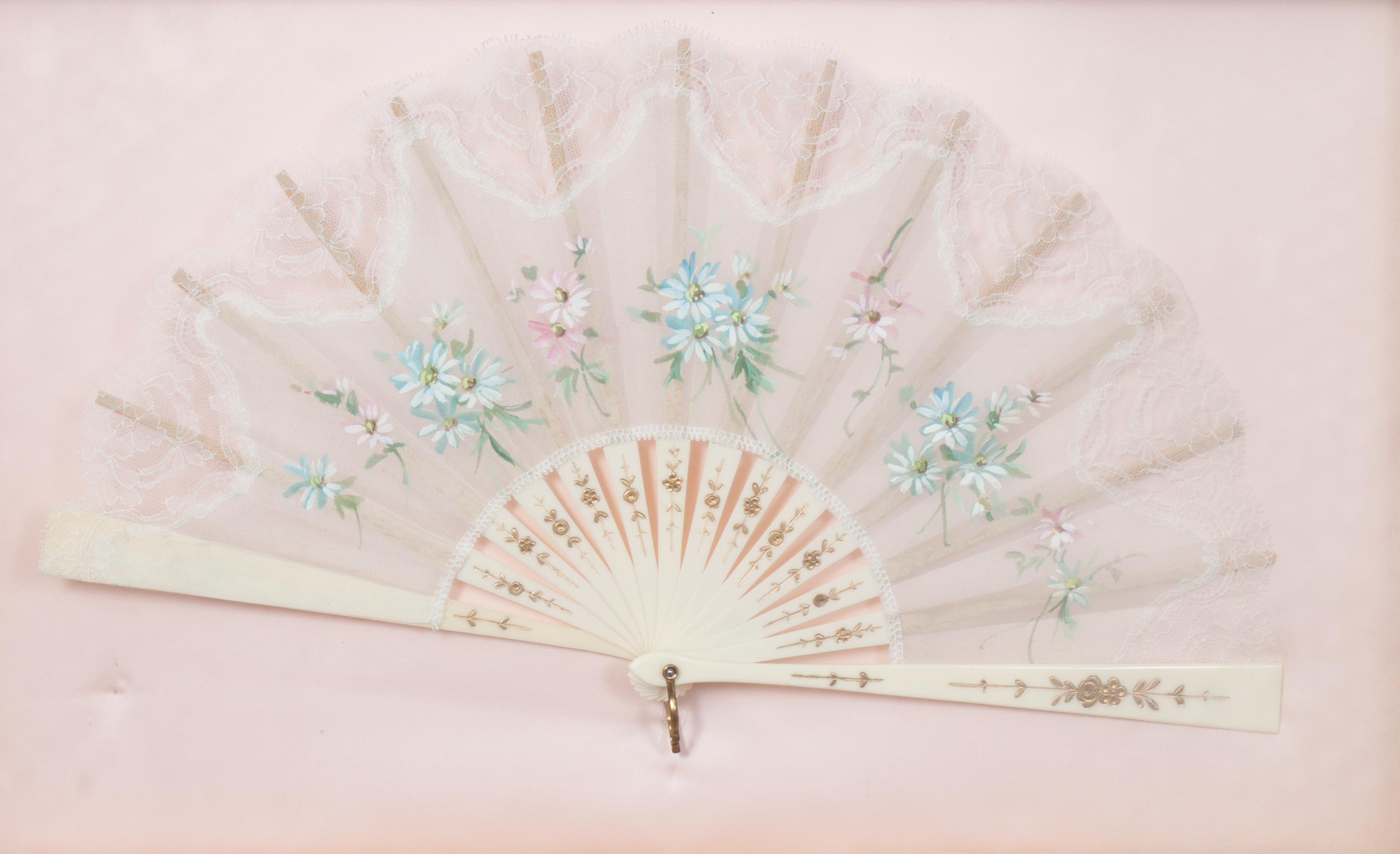 Five French Painted Paper Fans Width of first 15 1/2 inches. — 20TH CENTURY