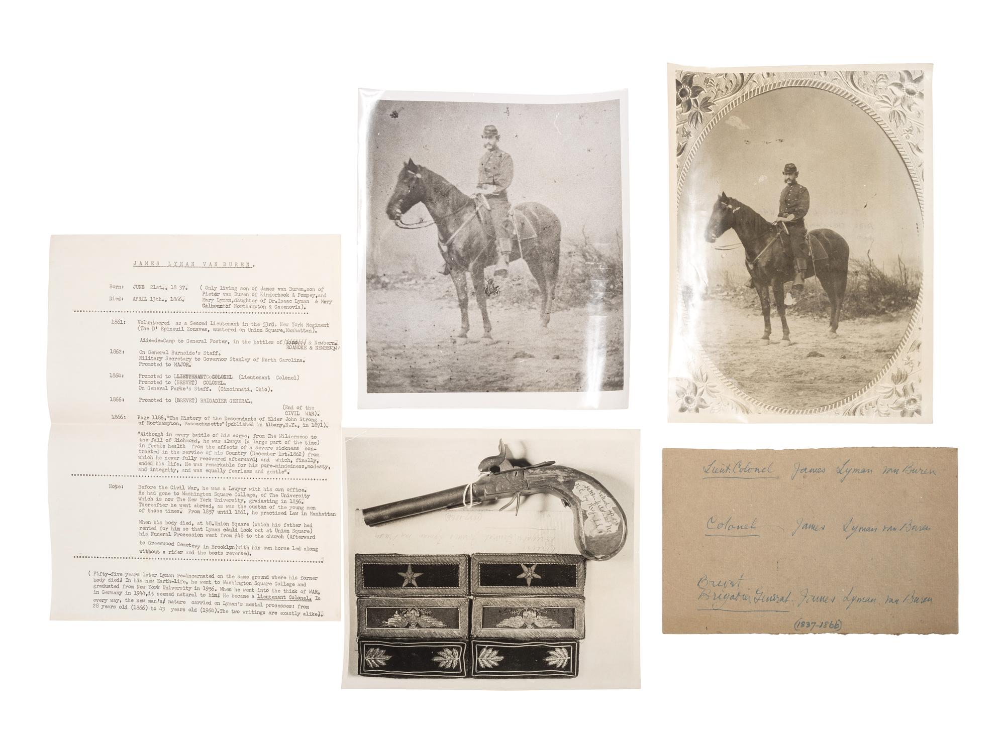 [CIVIL WAR]. A collection of items identified to General James Lyman Van Buren, incl. US Model 1860 Light Cavalry saber, buff saber belt, shoulder straps, insignia, and photographs.