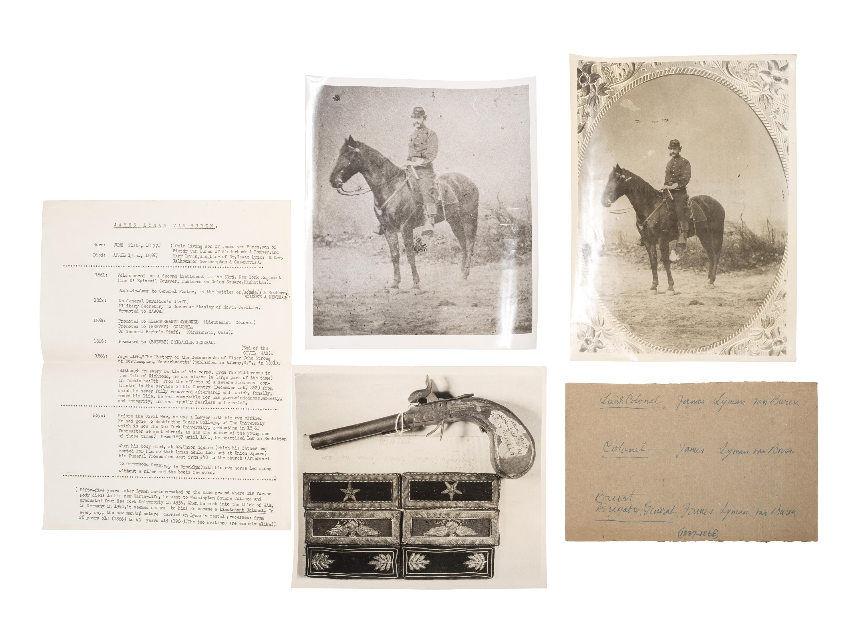 [CIVIL WAR]. A collection of items identified to General James Lyman Van Buren, incl. US Model 1860 Light Cavalry saber, buff saber belt, shoulder straps, insignia, and photographs.
