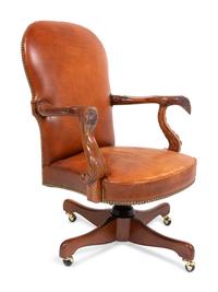 A George II Style Leather Upholstered Mahogany Executive Chair