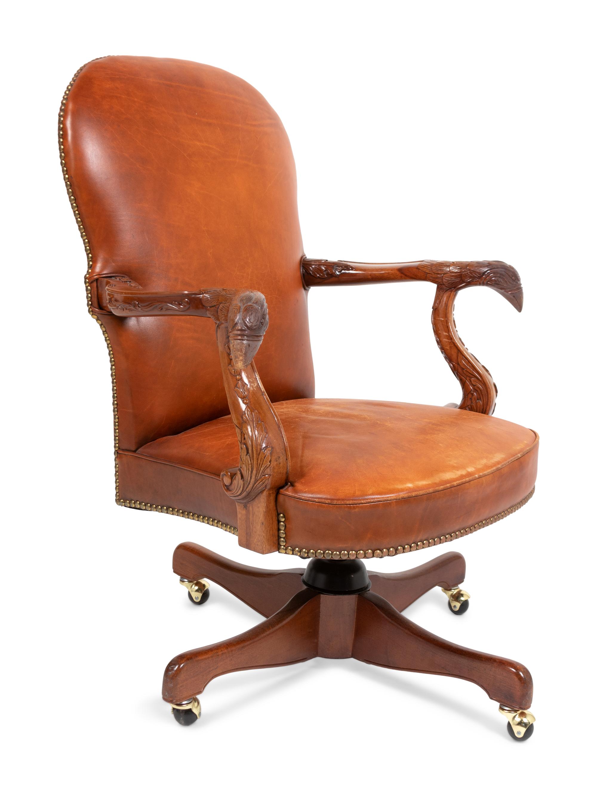 A George II Style Leather Upholstered Mahogany Executive Chair