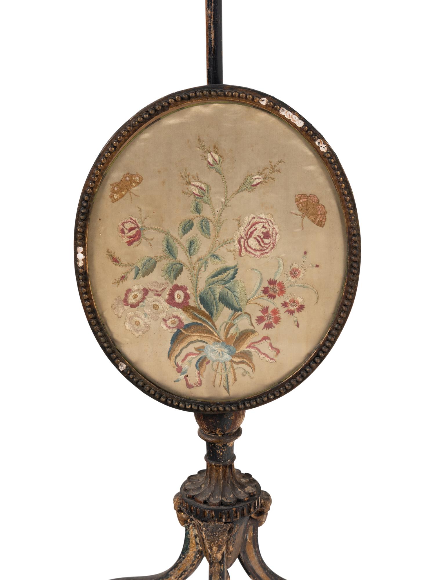 A Pair of George III Painted Pole Screens
