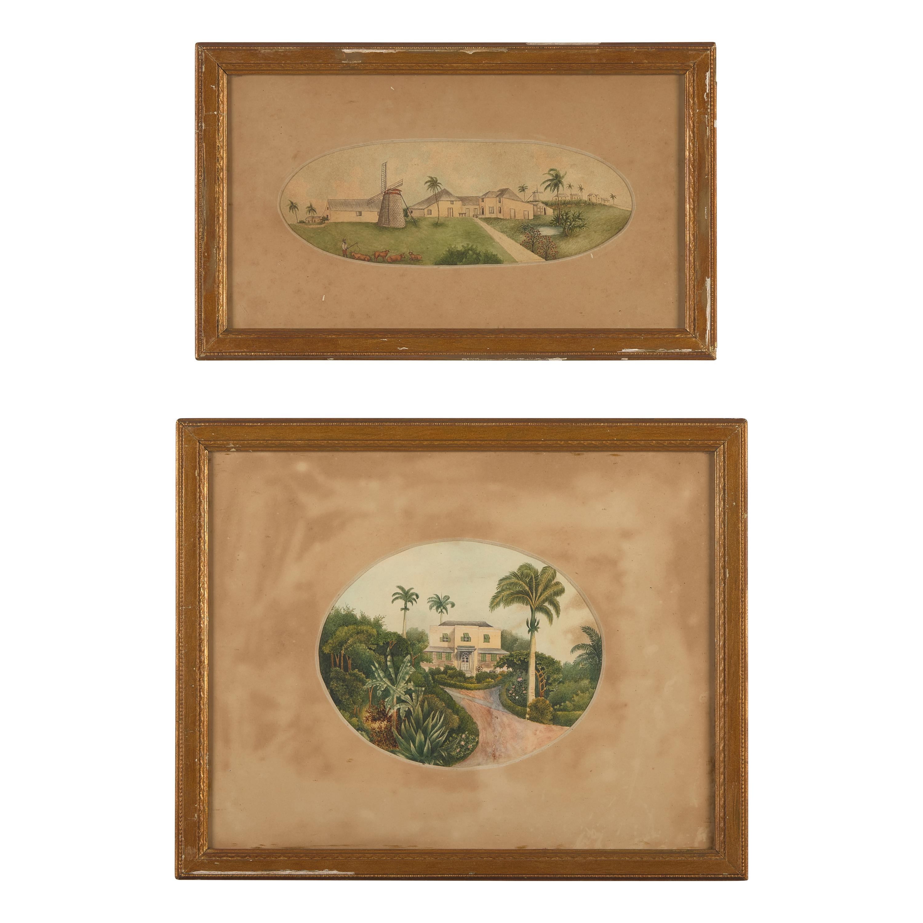 Anglo-Caribbean School, 18th / 19th Century — Two Rare Drawings of Welchman Hall Plantation: The Great House and Sugar Mill, St. Thomas Parish, Barbados