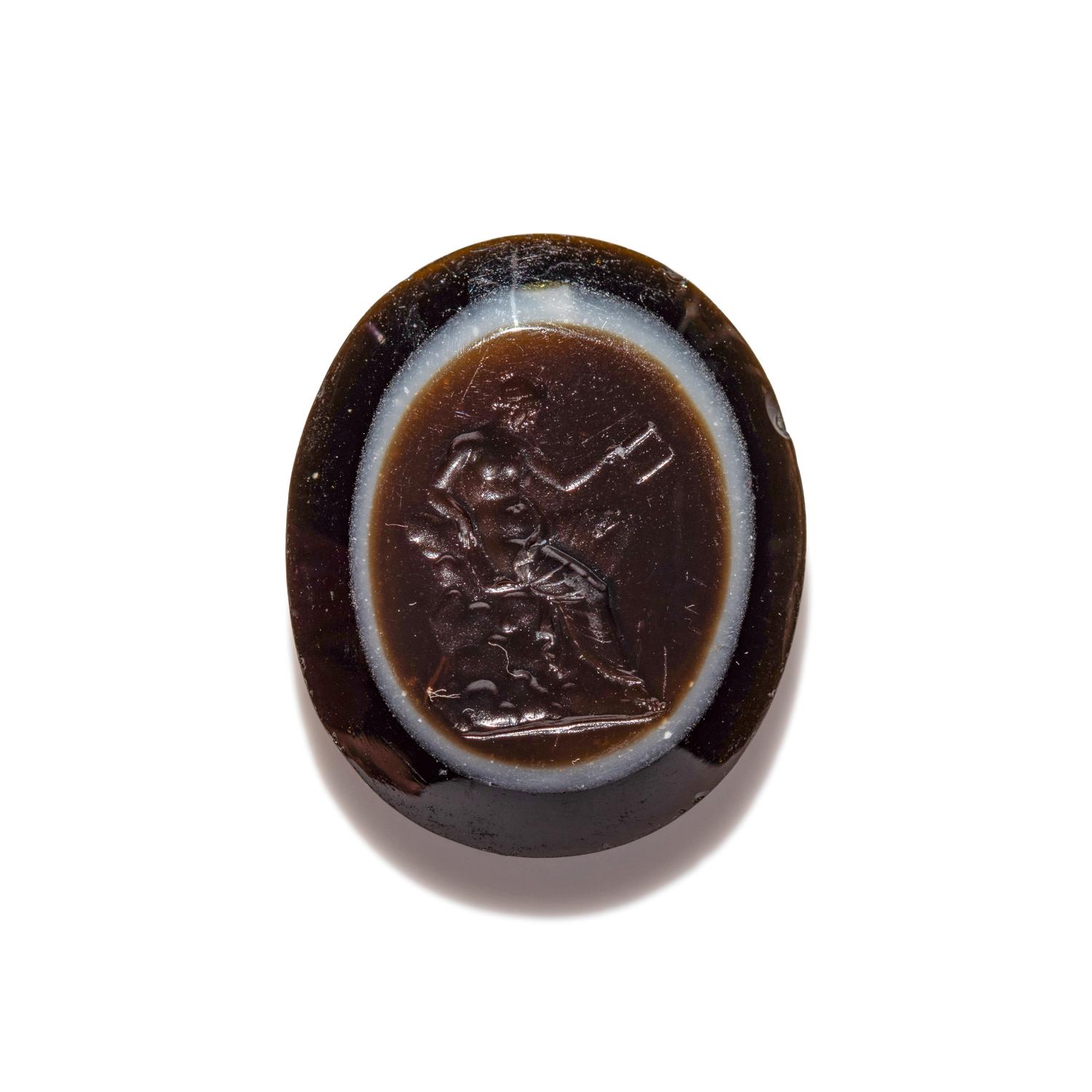 A Roman Banded Agate Ring Stone with the Muse Calliope