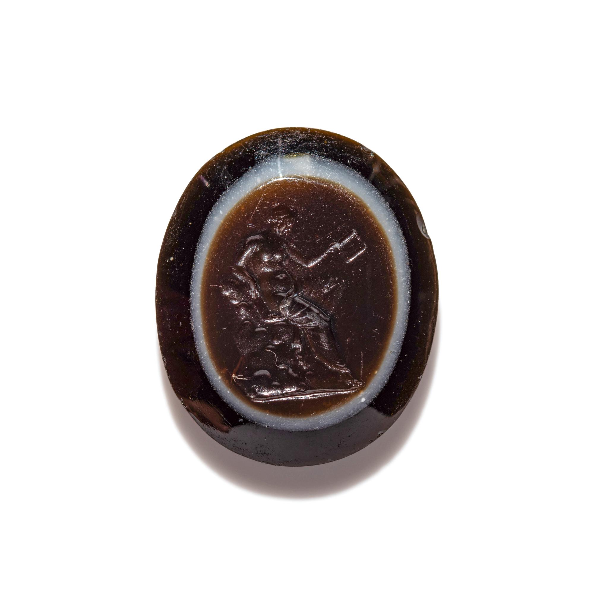 A Roman Banded Agate Ring Stone with the Muse Calliope