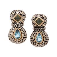 JOHN HARDY, STERLING SILVER, YELLOW GOLD, BLUE TOPAZ, AND PERIDOT EARRINGS