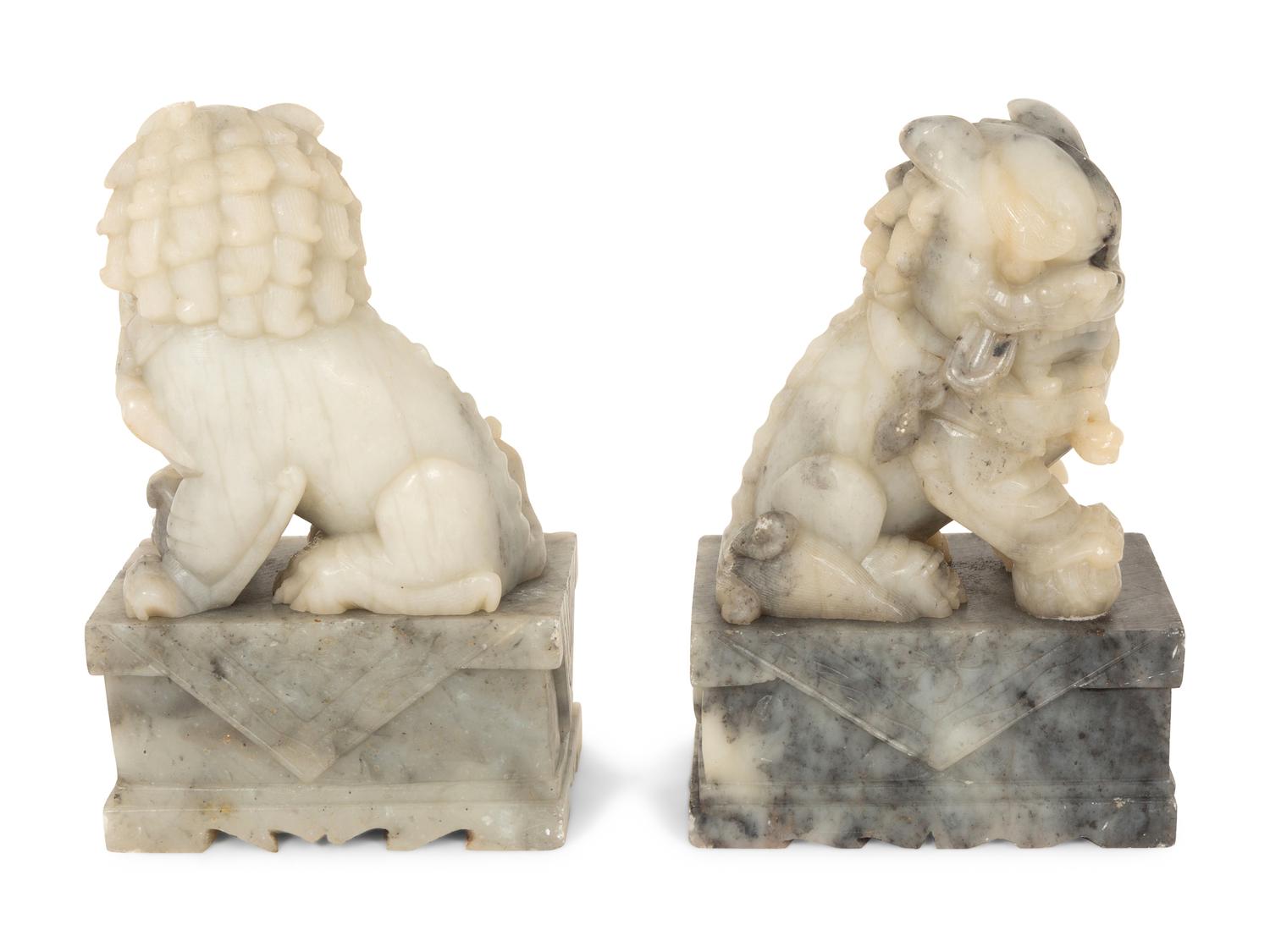 A Pair of Chinese Carved Hardstone Temple Guardians
