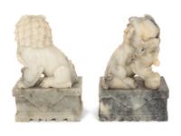 A Pair of Chinese Carved Hardstone Temple Guardians