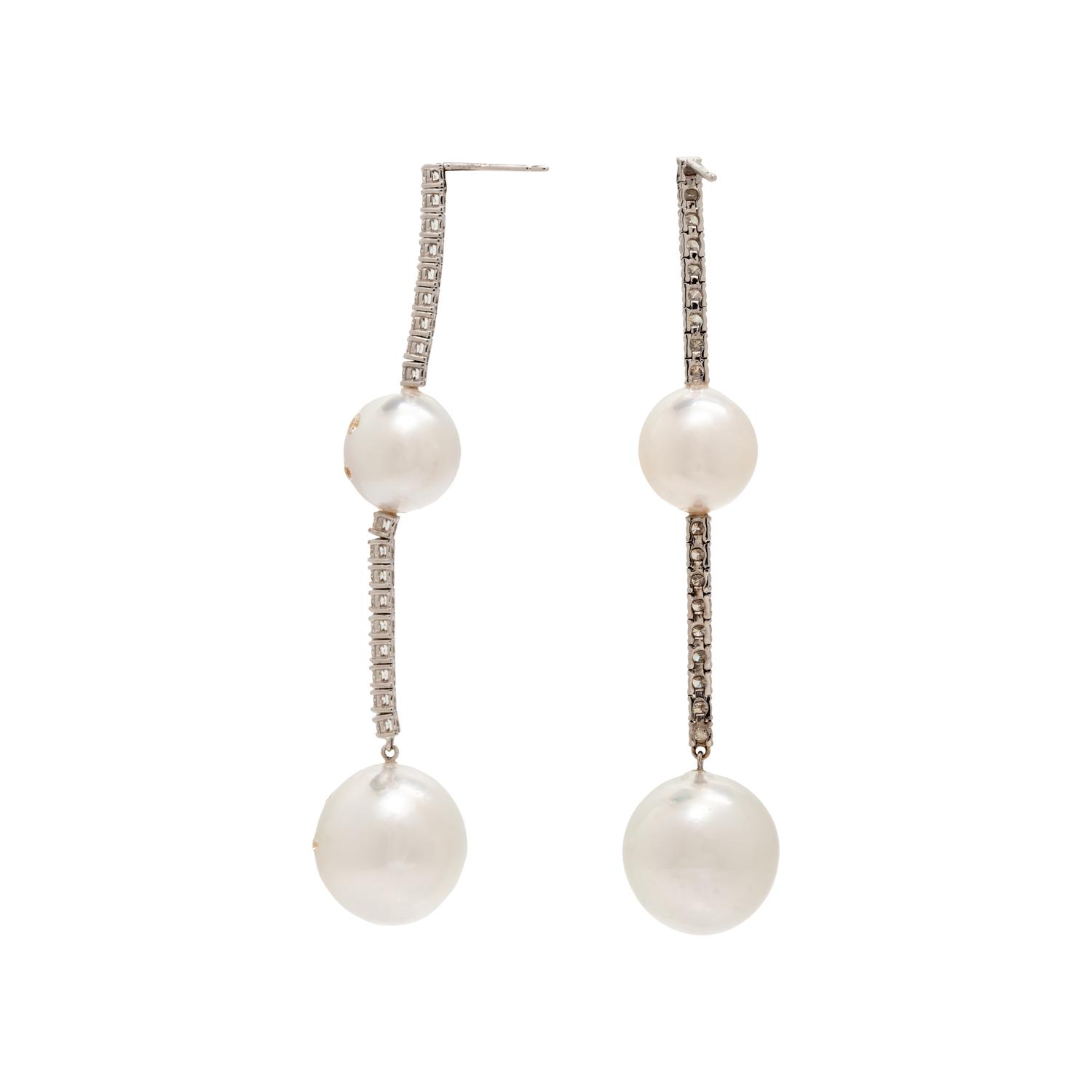SOUTH SEA CULTURED PEARL AND DIAMOND EARRINGS