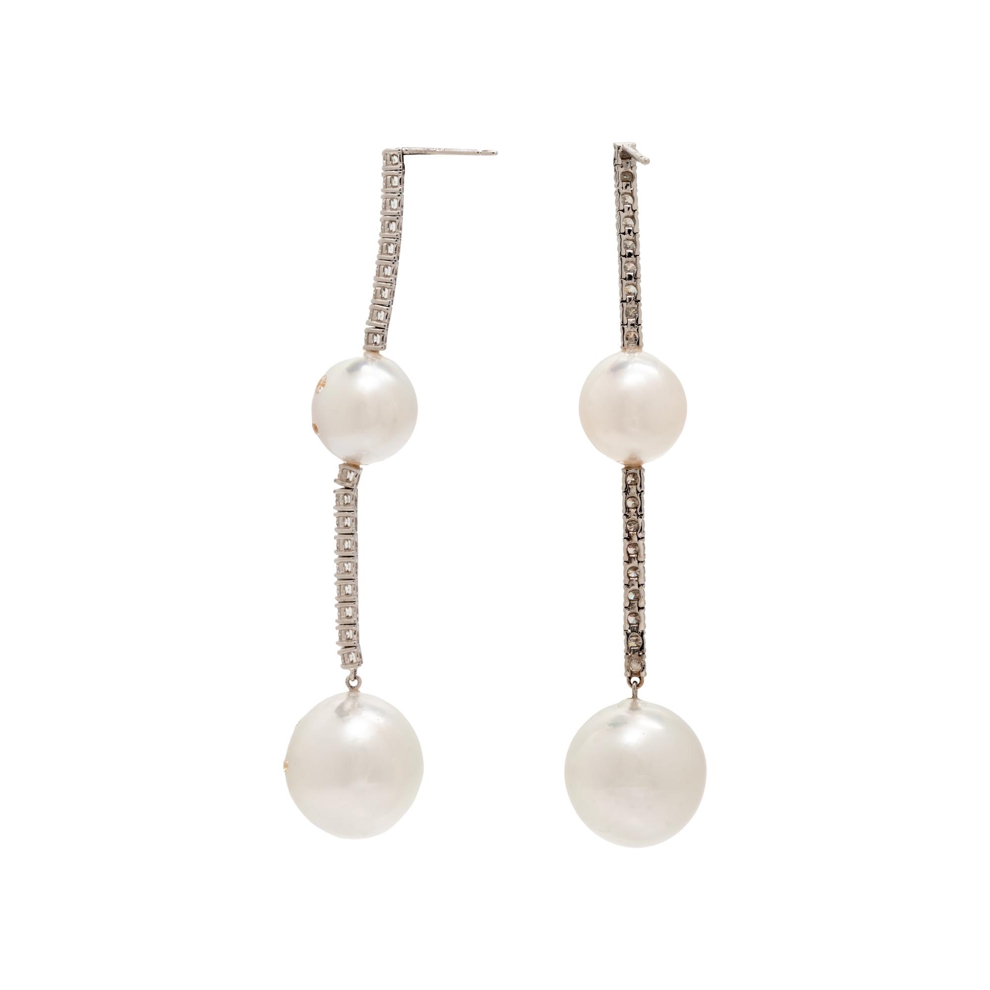 SOUTH SEA CULTURED PEARL AND DIAMOND EARRINGS