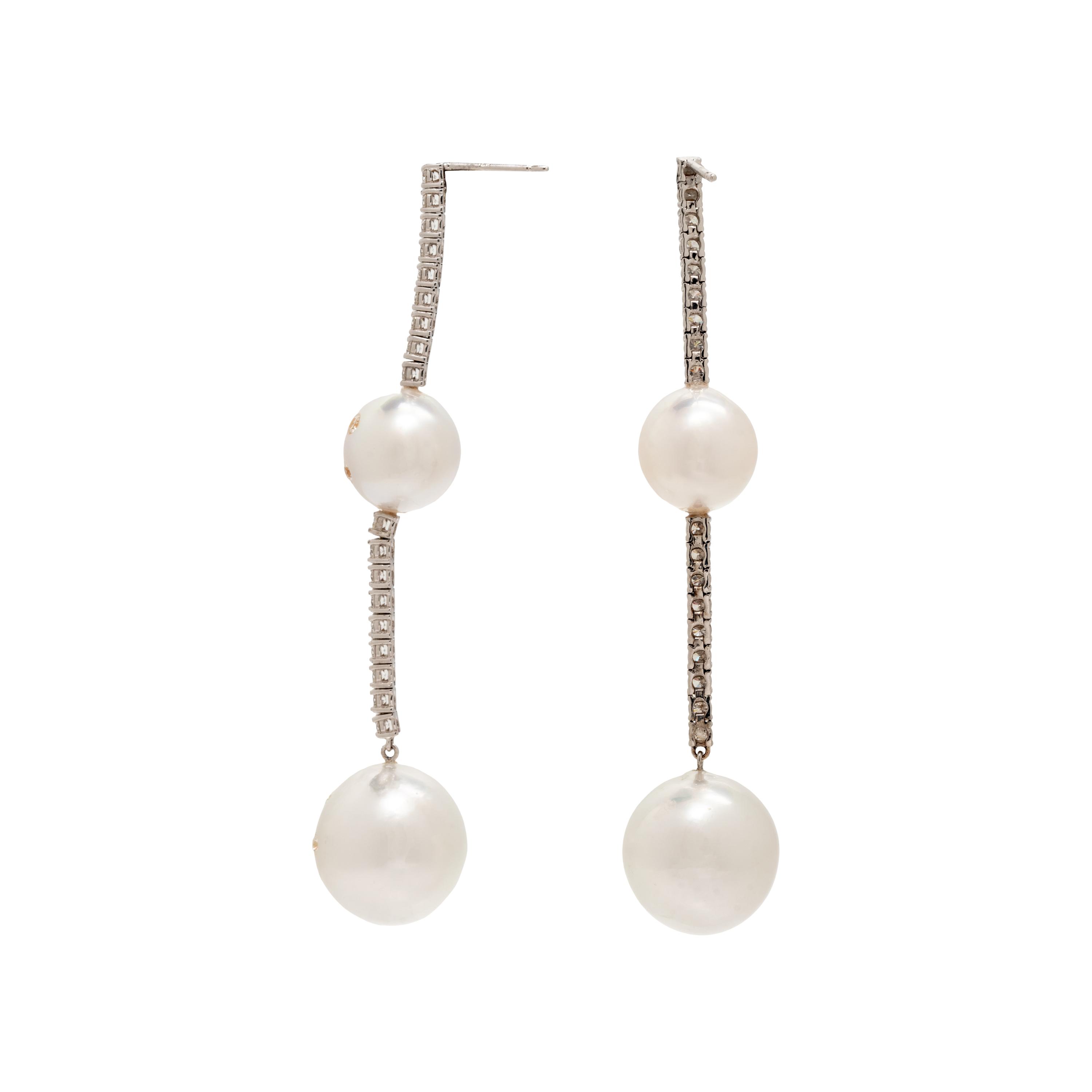 SOUTH SEA CULTURED PEARL AND DIAMOND EARRINGS