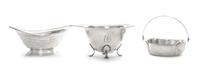 Two American Silver Small Bowls and a Basket, Various Makers, each having a spot-hammered finish, the two bowls of oval form comprising