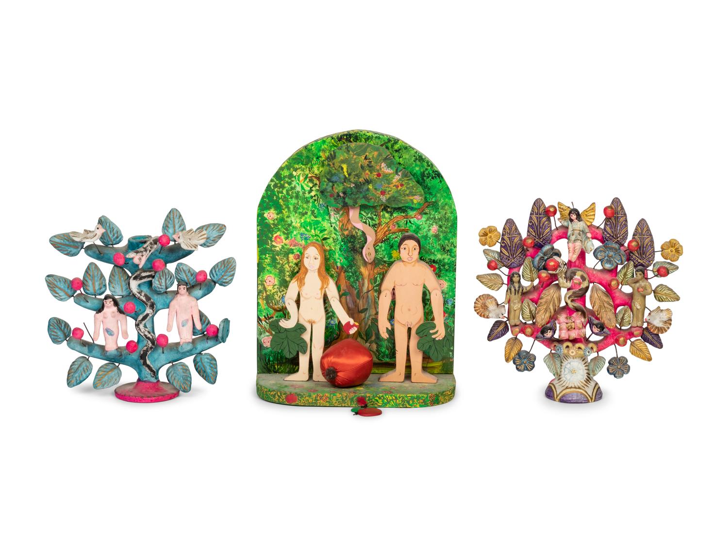 A Group of Thirteen Adam and Eve Sculptural Objects