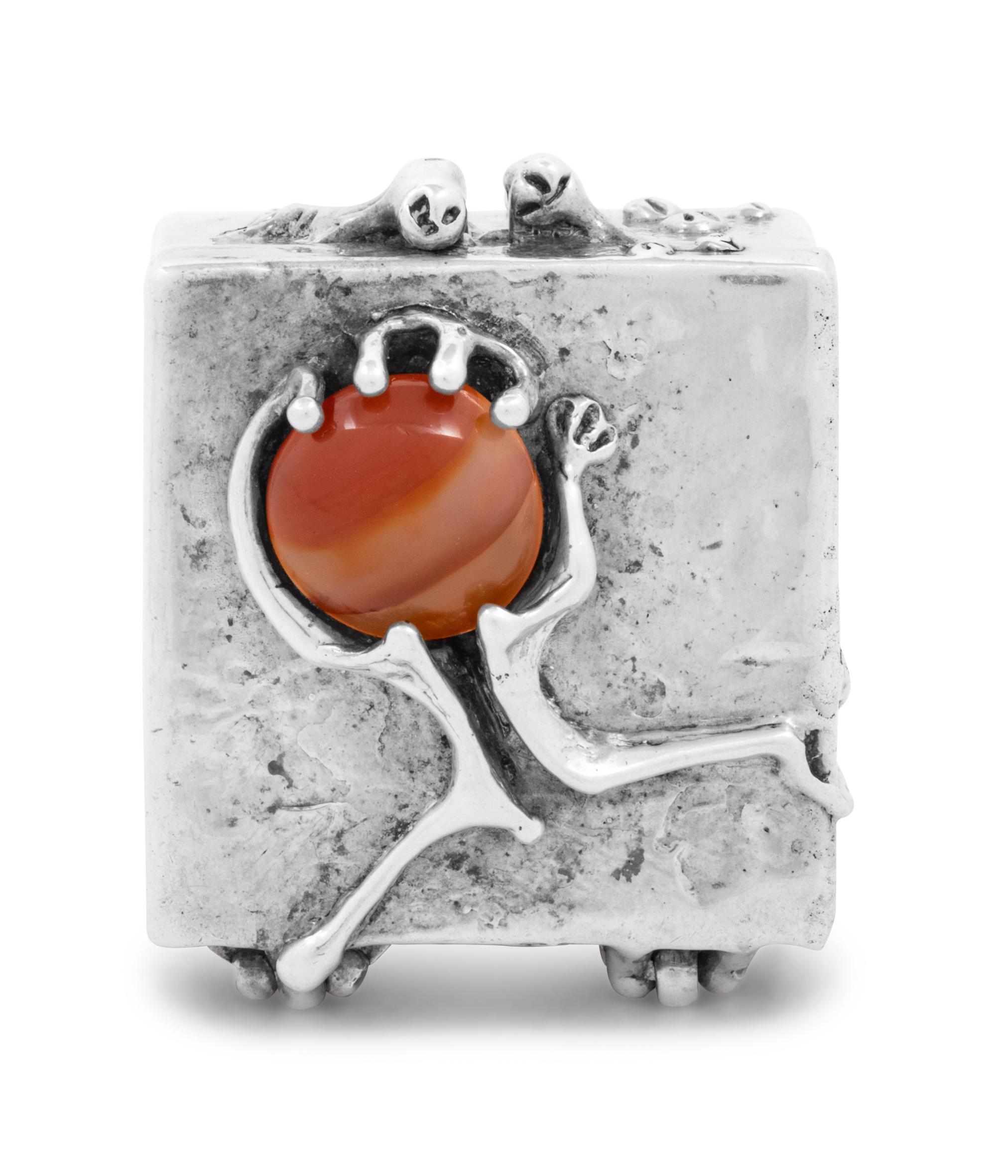 A Modernist Silver and Carnelian Mounted Pill Box