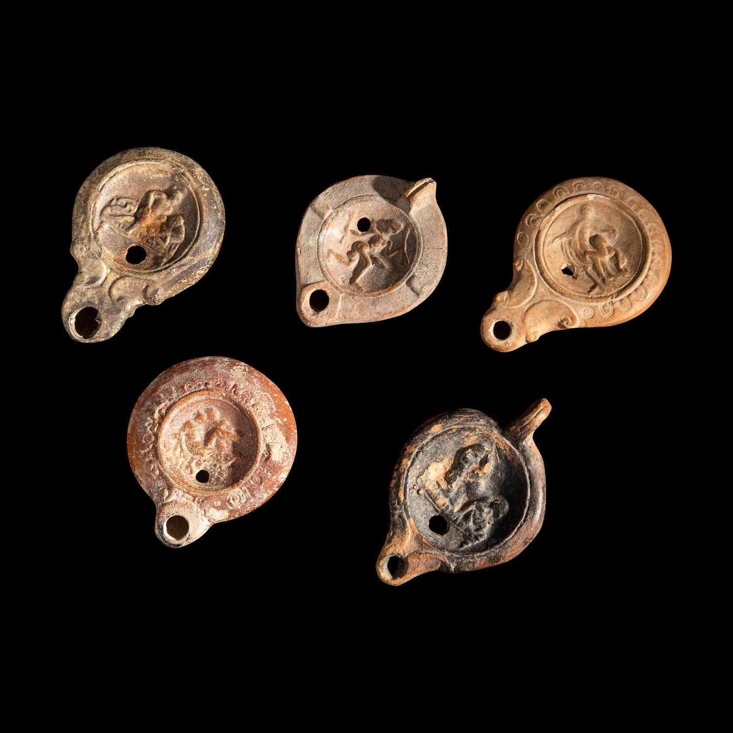 Five Roman Terracotta Erotic Oil Lamps