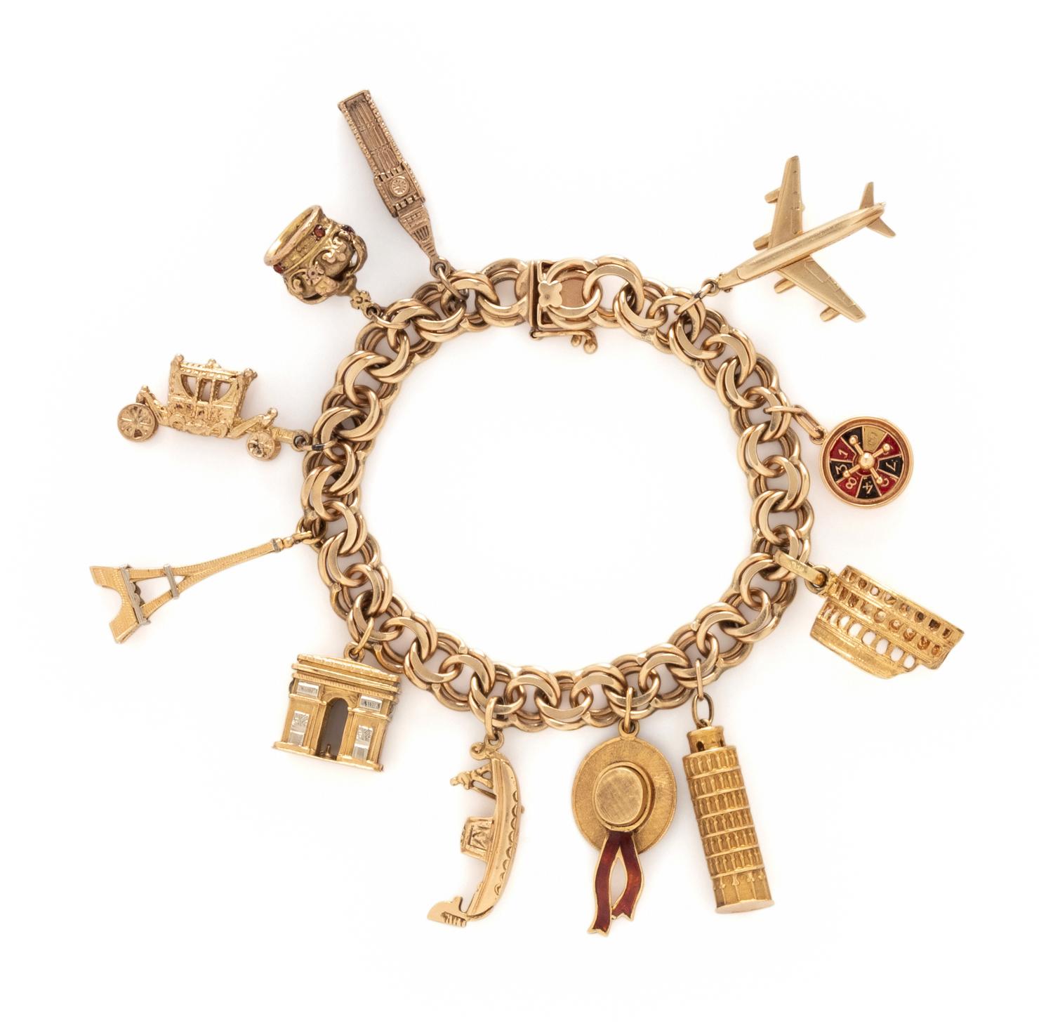 YELLOW GOLD TRAVEL CHARM BRACELET