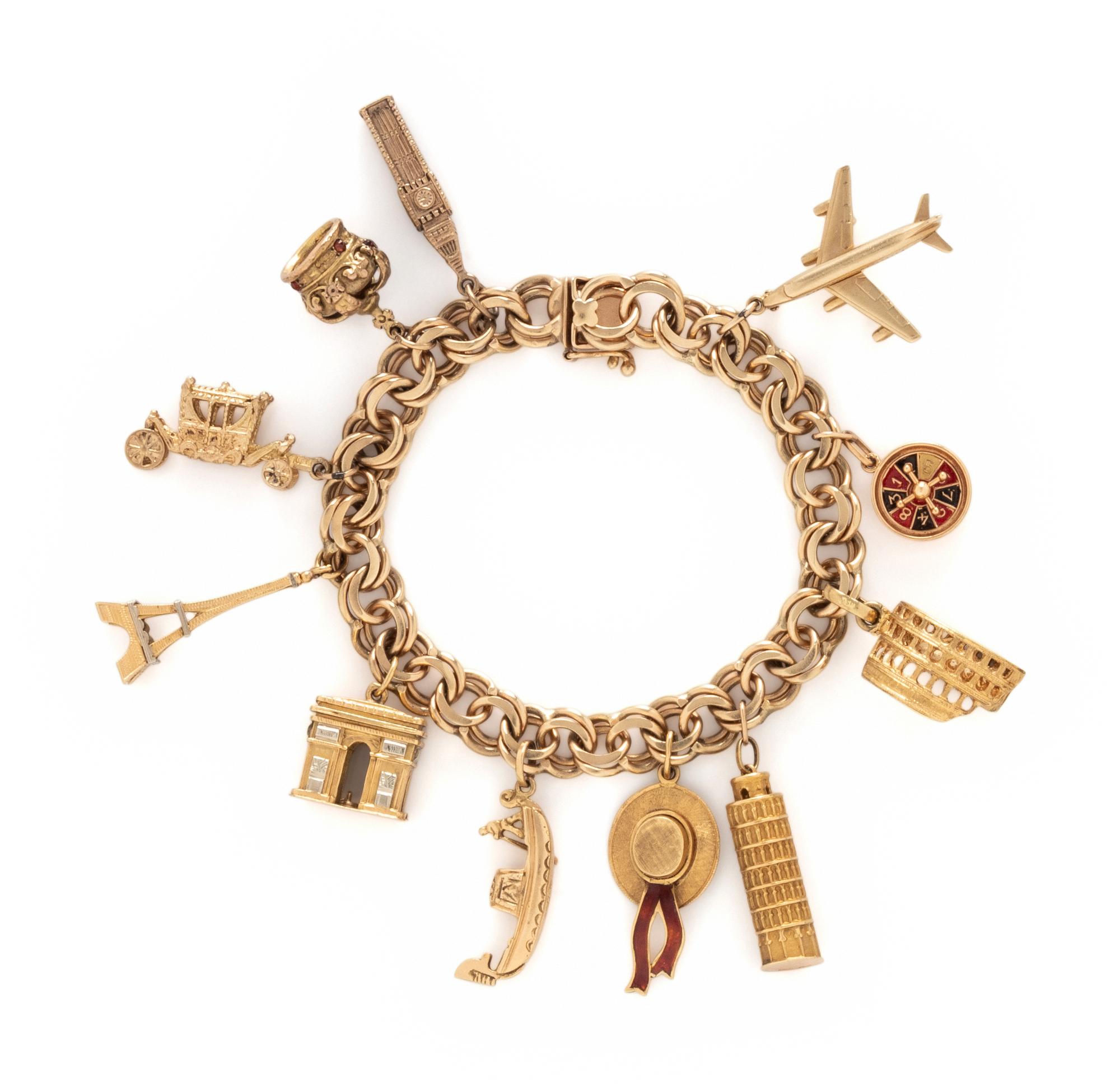 YELLOW GOLD TRAVEL CHARM BRACELET