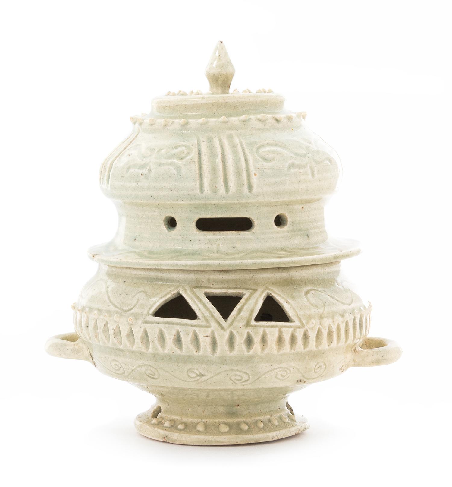 A Korean Celadon Glazed Stoneware Censer Height 6 3/4 inches.