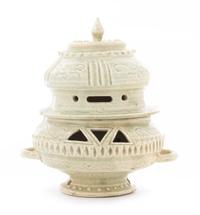 A Korean Celadon Glazed Stoneware Censer Height 6 3/4 inches.