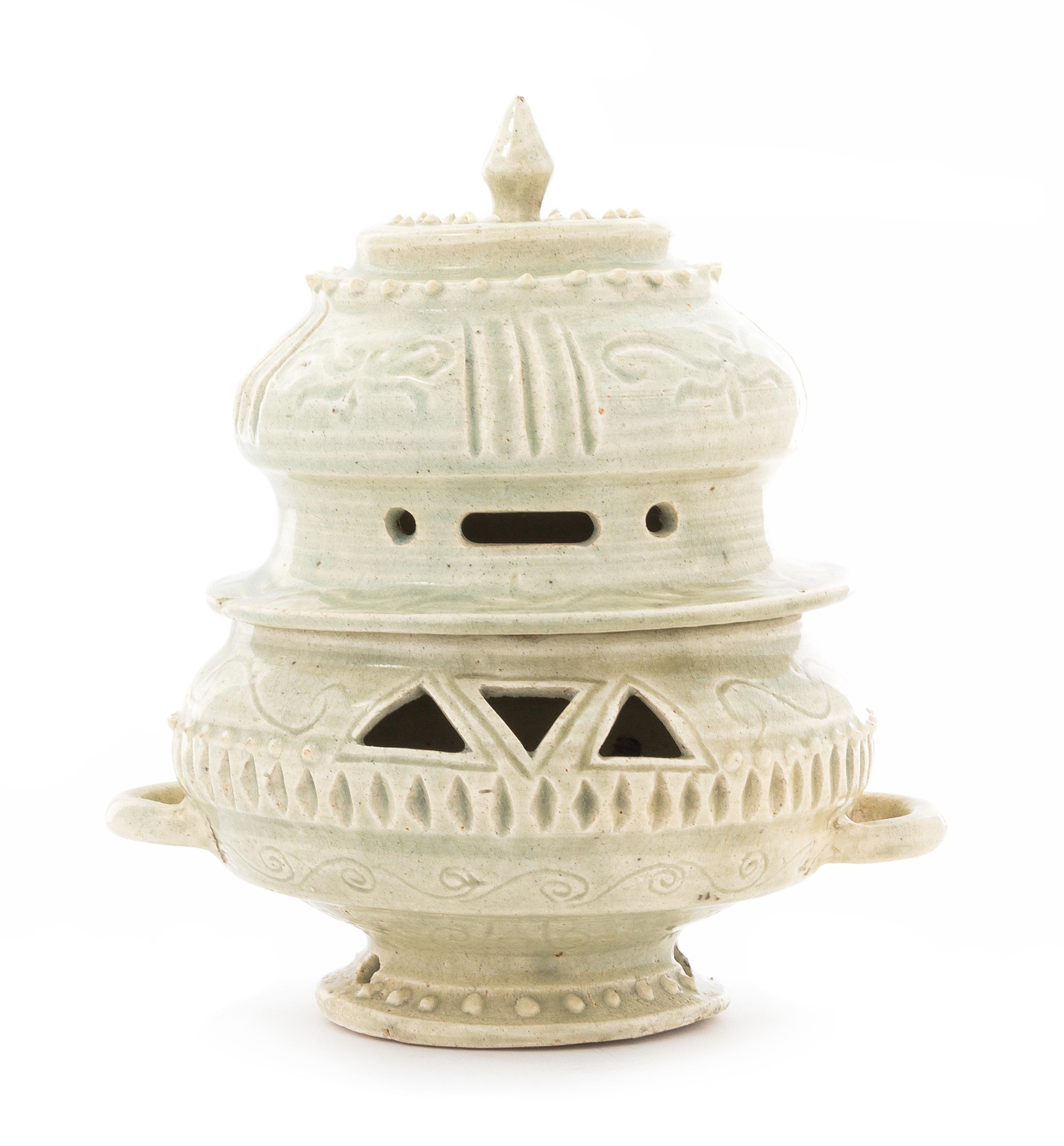 A Korean Celadon Glazed Stoneware Censer Height 6 3/4 inches.