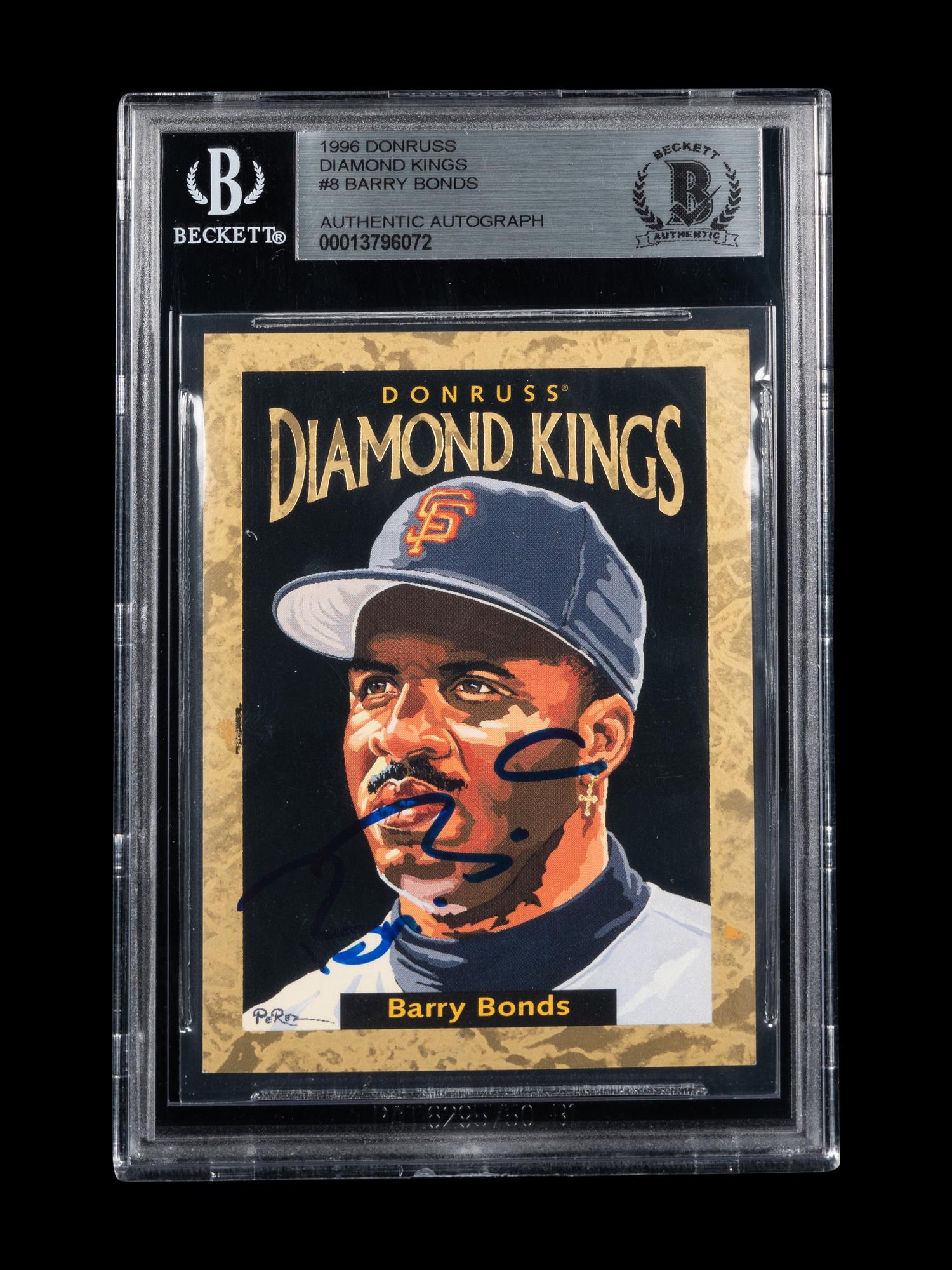 A 1996 Donruss Diamond Kings Barry Bonds Signed Autograph Baseball Card No. DK-8 (Beckett Authentication Services BAS Certified)