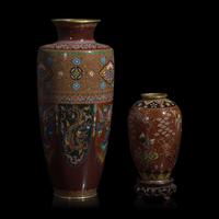 Two "Aventurine" Ground Japanese Goldstone Cloisonné Vases, Meiji Period