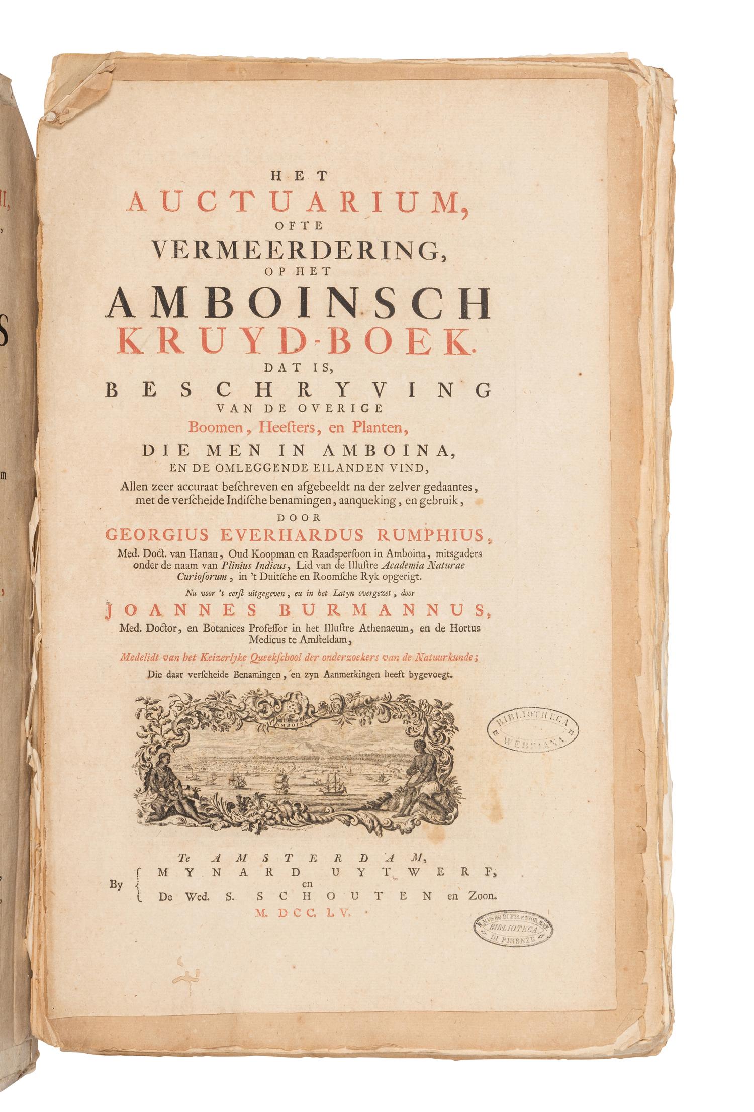 RUMPF, Georg Eberhard (1628-1702). Herbarii Amboinesis Auctuarium ... Het Auctuarium ofte Vermeerdering op her Amboinsch Kruyd-Boek . Amsterdam: Mynard Uytwerf et al, 1755.