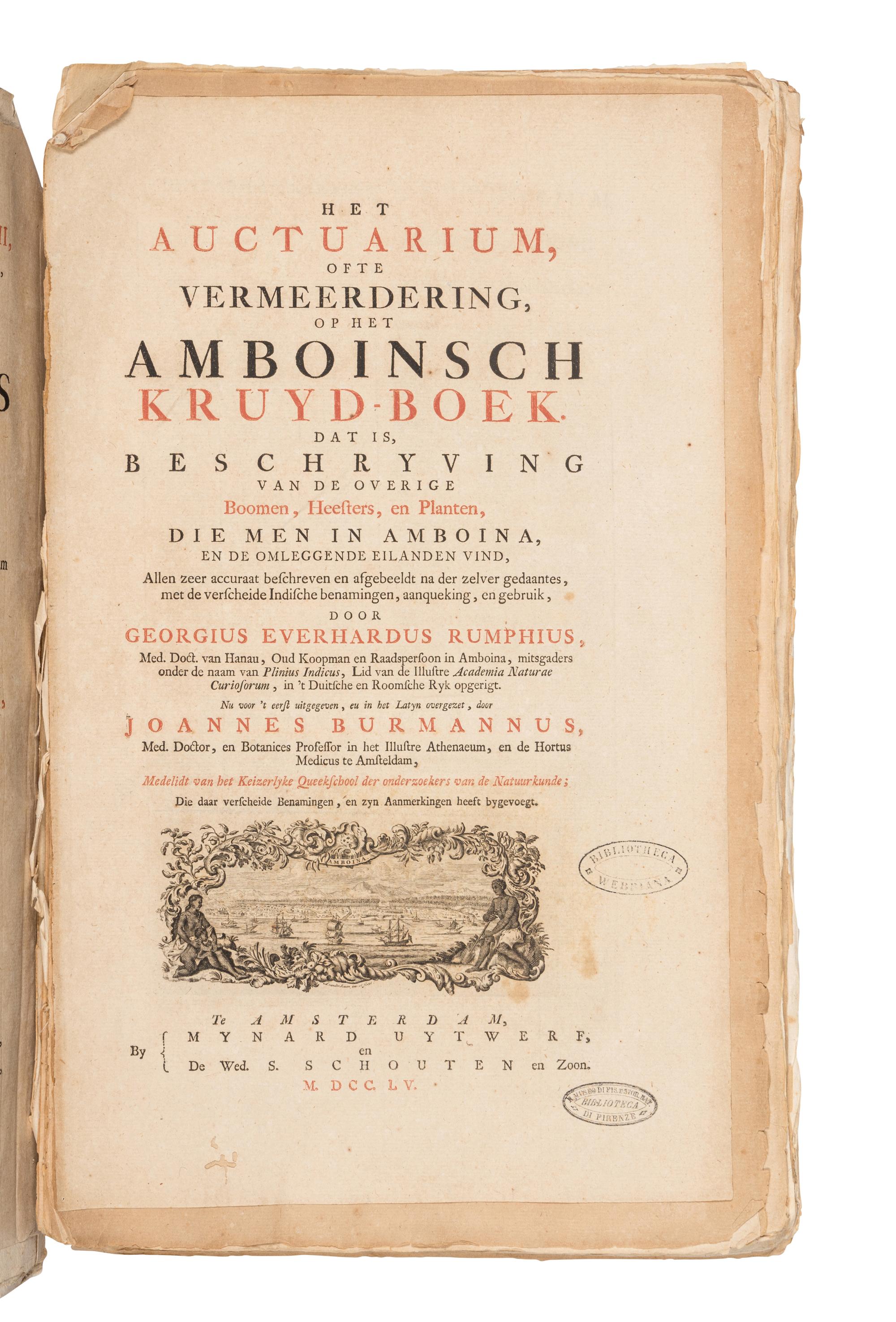 RUMPF, Georg Eberhard (1628-1702). Herbarii Amboinesis Auctuarium ... Het Auctuarium ofte Vermeerdering op her Amboinsch Kruyd-Boek . Amsterdam: Mynard Uytwerf et al, 1755.