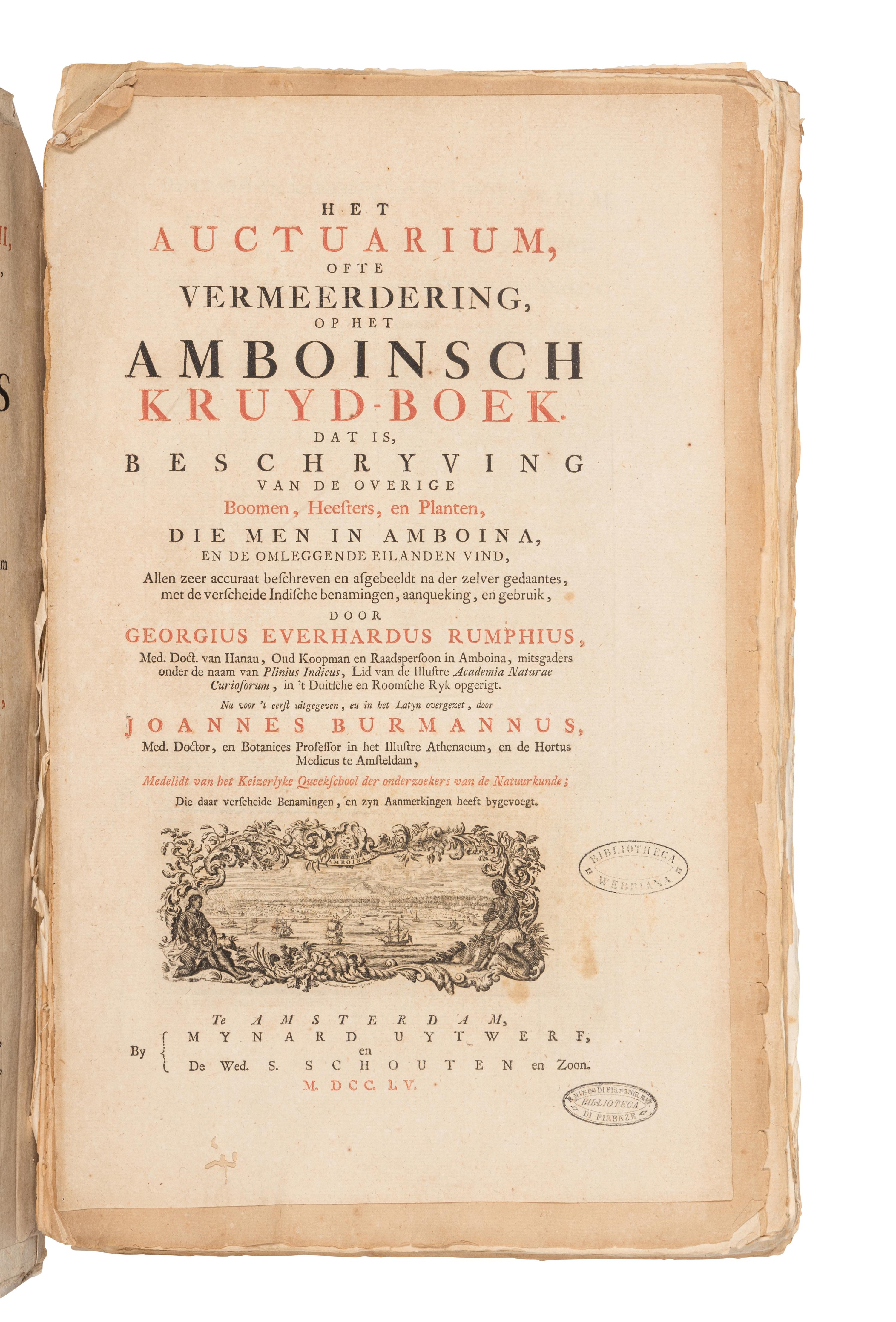 RUMPF, Georg Eberhard (1628-1702). Herbarii Amboinesis Auctuarium ... Het Auctuarium ofte Vermeerdering op her Amboinsch Kruyd-Boek . Amsterdam: Mynard Uytwerf et al, 1755.
