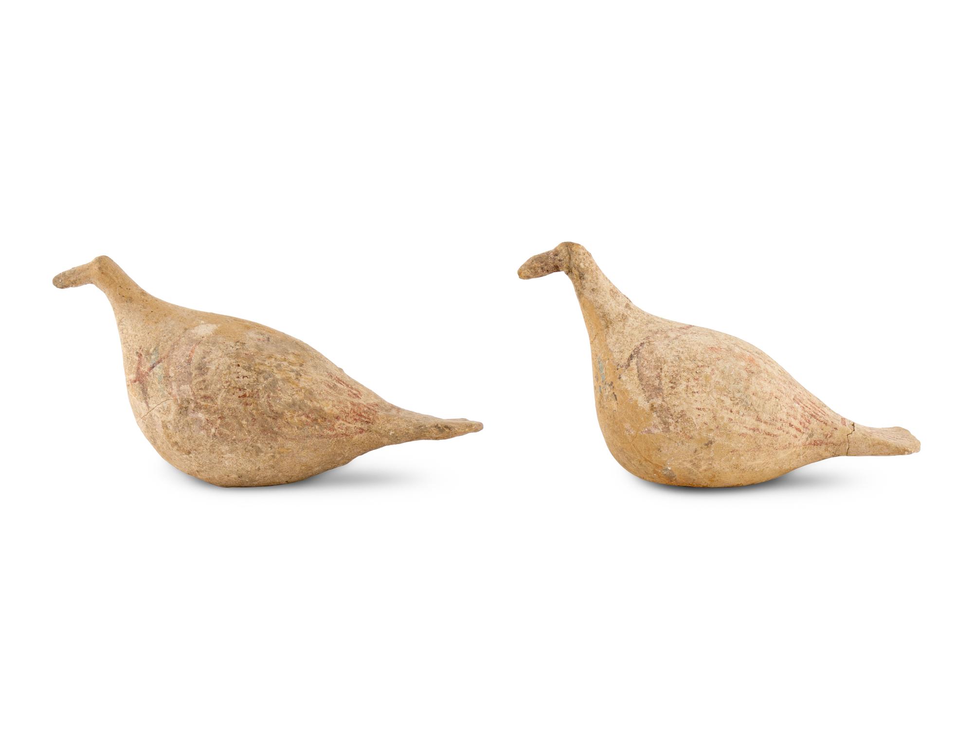 Two Canosan Painted Terracotta Birds