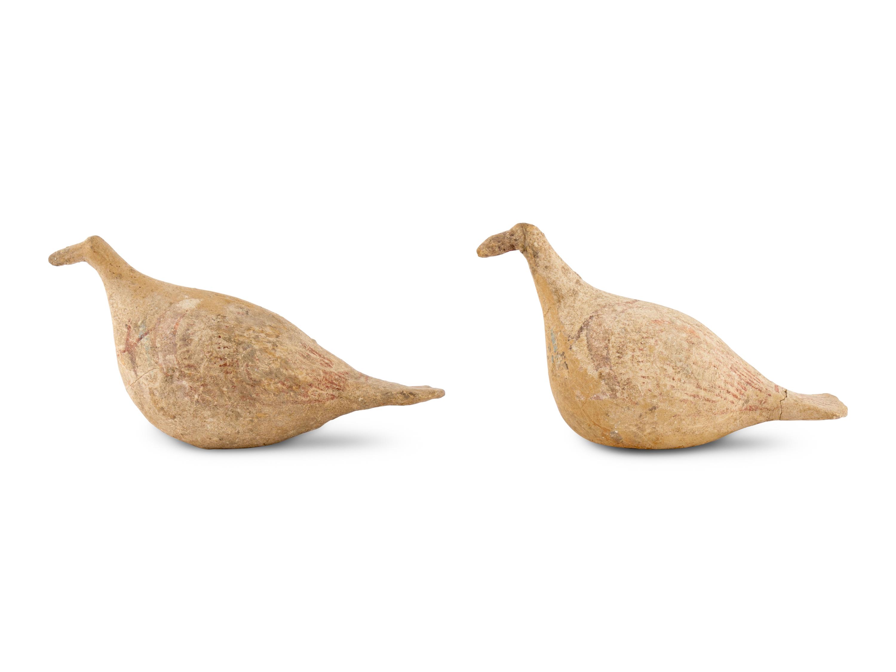 Two Canosan Painted Terracotta Birds
