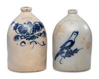 Two Two-Gallon Cobalt-Decorated Stoneware Jugs