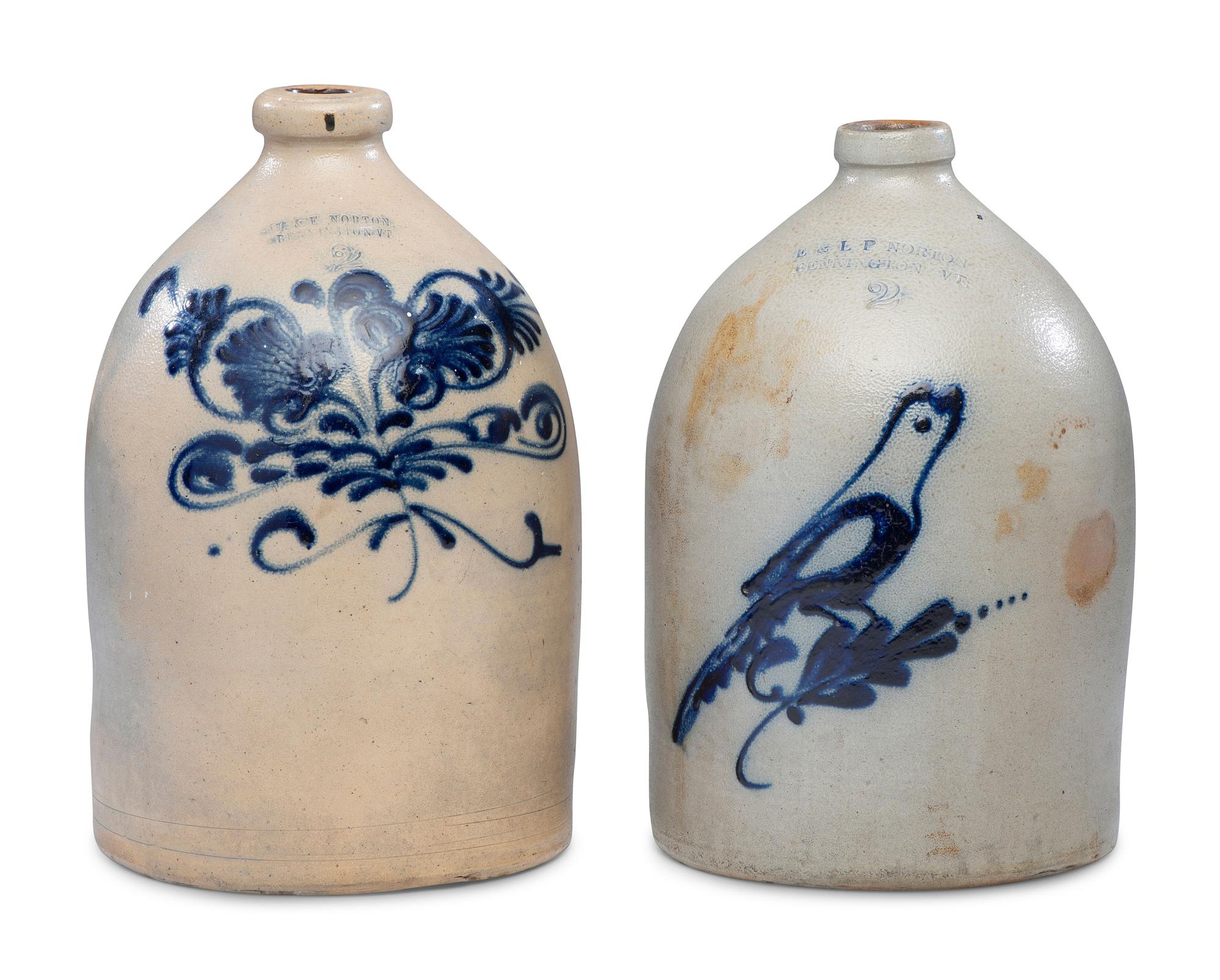 Two Two-Gallon Cobalt-Decorated Stoneware Jugs