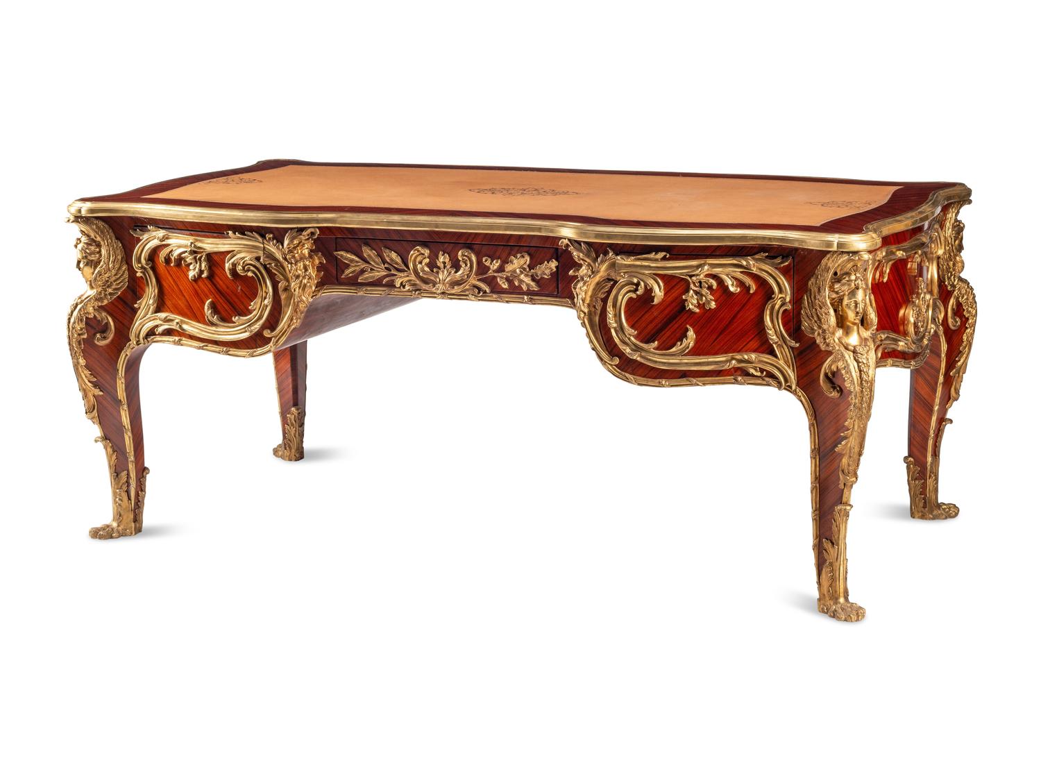 A Louis XV Style Gilt Bronze Mounted Bureau Plat