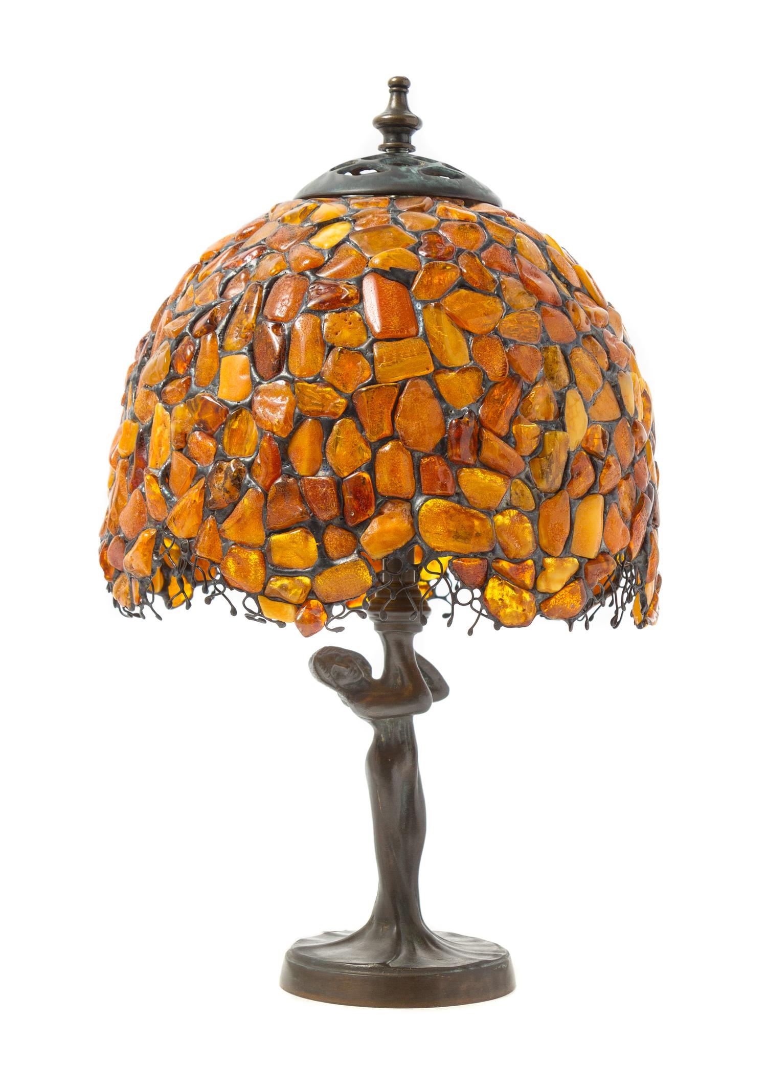 A Continental Amber Bead Figural Lamp Height 15 1/2 inches.
